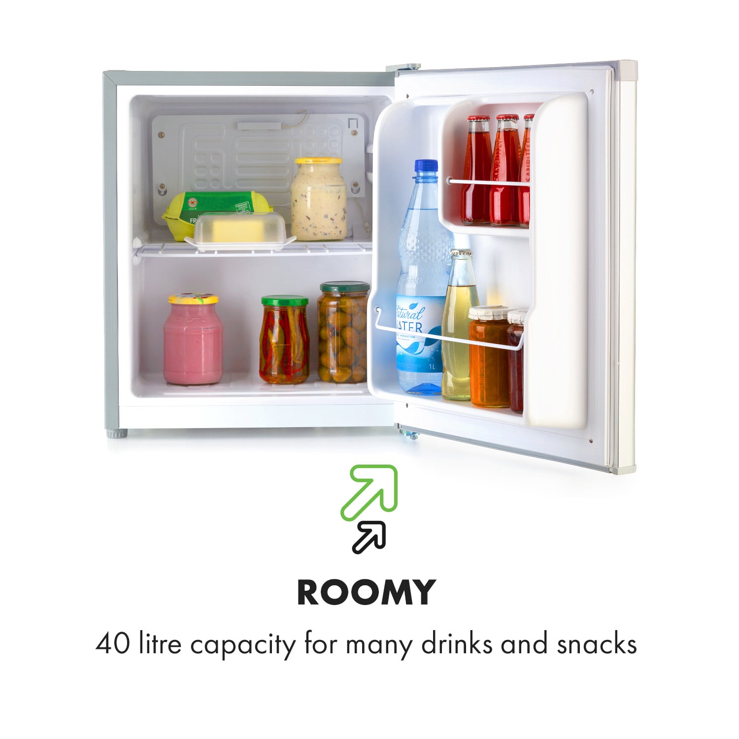 Klarstein Scooby, mini chladnička, 40 l, energet. trieda E, 39 dB, biela – Obrázok 4