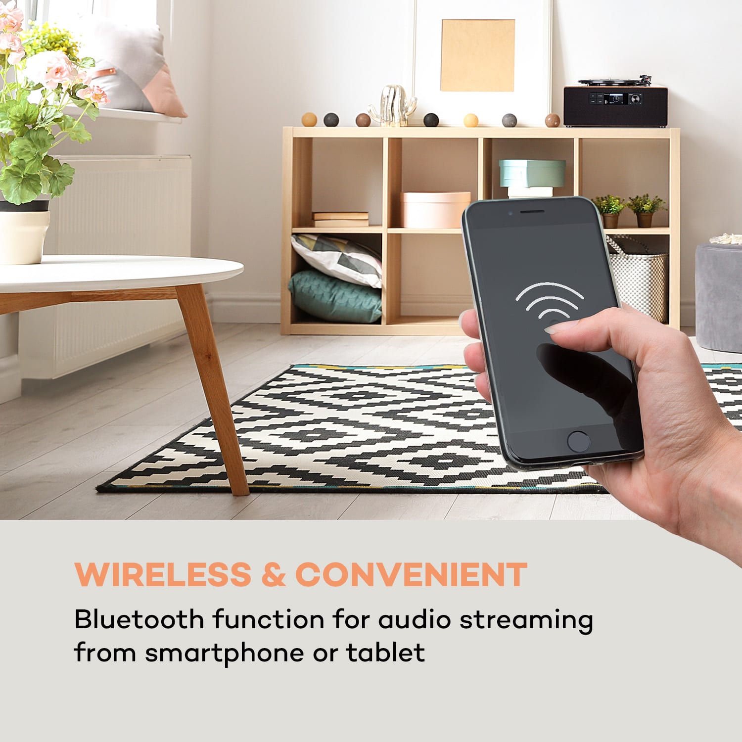 Auna Connect Vinyl Cube, gramofón, 40 W max., internet/DAB+/FM, USB, hnedý – Obrázok 4