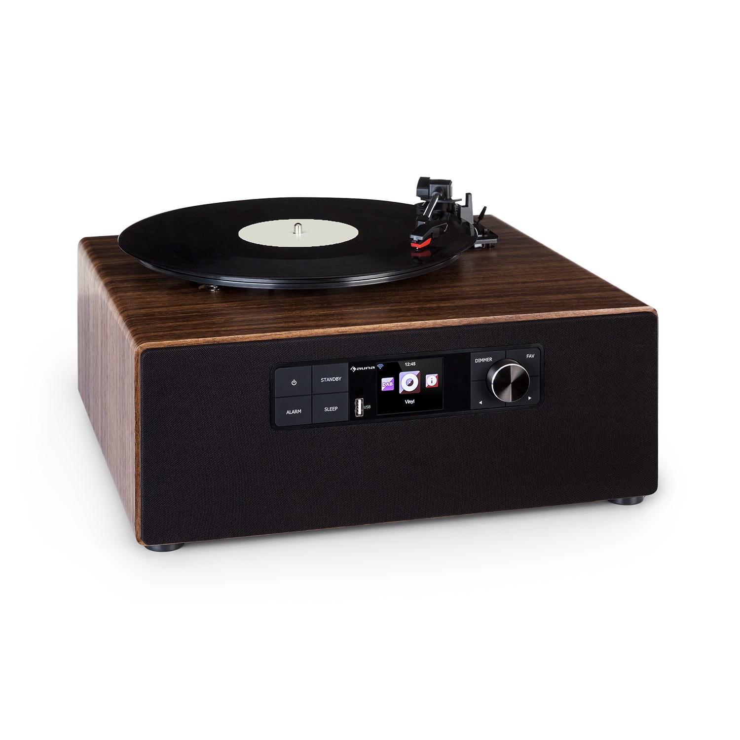Auna Connect Vinyl Cube, gramofón, 40 W max., internet/DAB+/FM, USB, hnedý