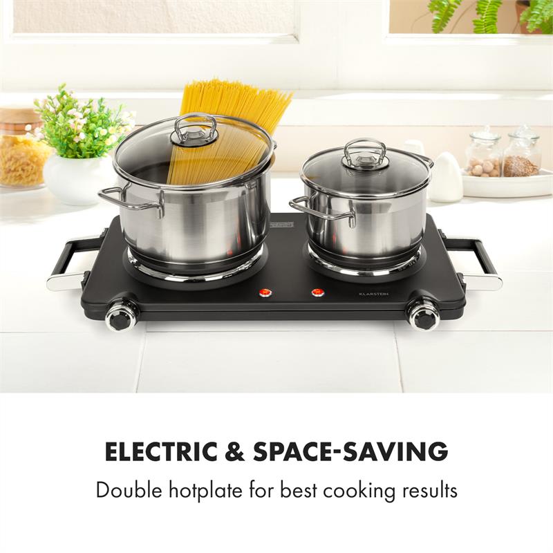 Klarstein Cookorama, elektrický varič, dvojplatničkový, 1900 – 2250 W, 150/180 mm Ø, 5 úrovní, čierna – Obrázok 2