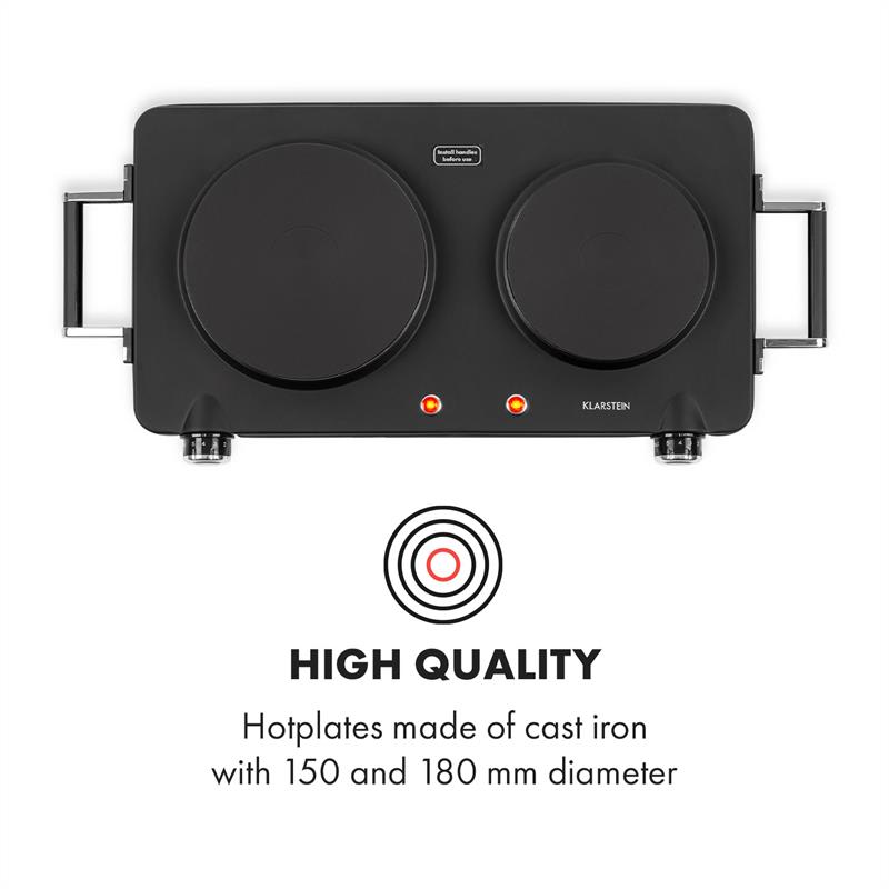 Klarstein Cookorama, elektrický varič, dvojplatničkový, 1900 – 2250 W, 150/180 mm Ø, 5 úrovní, čierna – Obrázok 3
