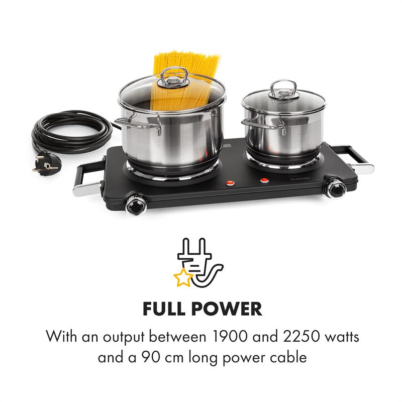 Klarstein Cookorama, elektrický varič, dvojplatničkový, 1900 – 2250 W, 150/180 mm Ø, 5 úrovní, čierna – Obrázok 4