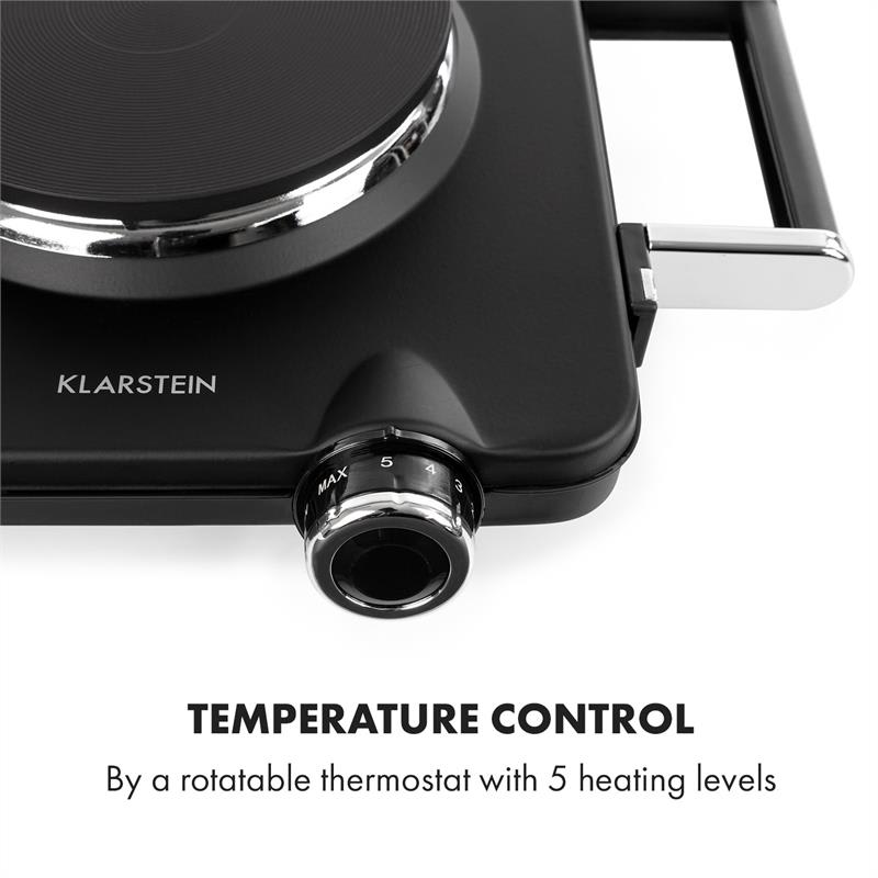 Klarstein Cookorama, elektrický varič, dvojplatničkový, 1900 – 2250 W, 150/180 mm Ø, 5 úrovní, čierna – Obrázok 5