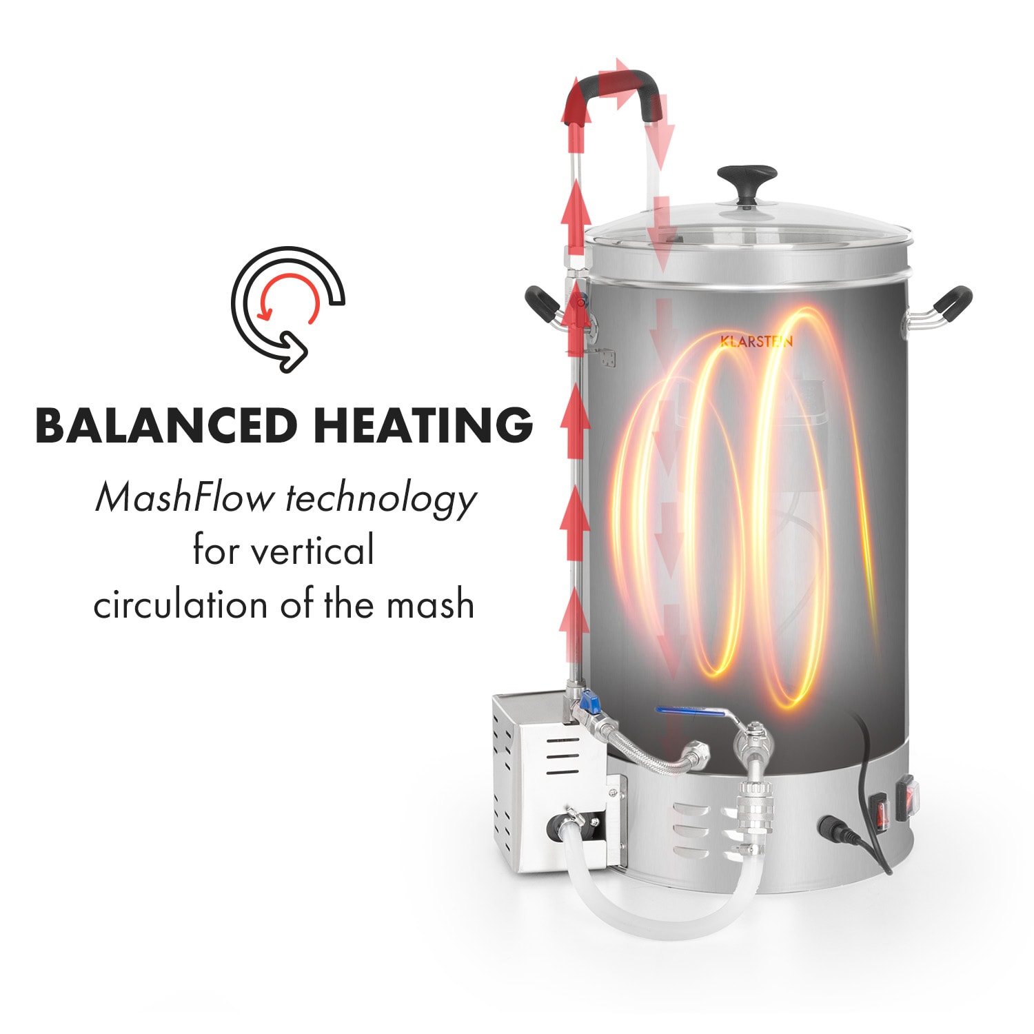 Klarstein Brauheld Pro, sladový kotol, 30 l, 2500 W, 30 – 100 °C, obehové čerpadlo, nehrdzavejúca oceľ – Obrázok 4