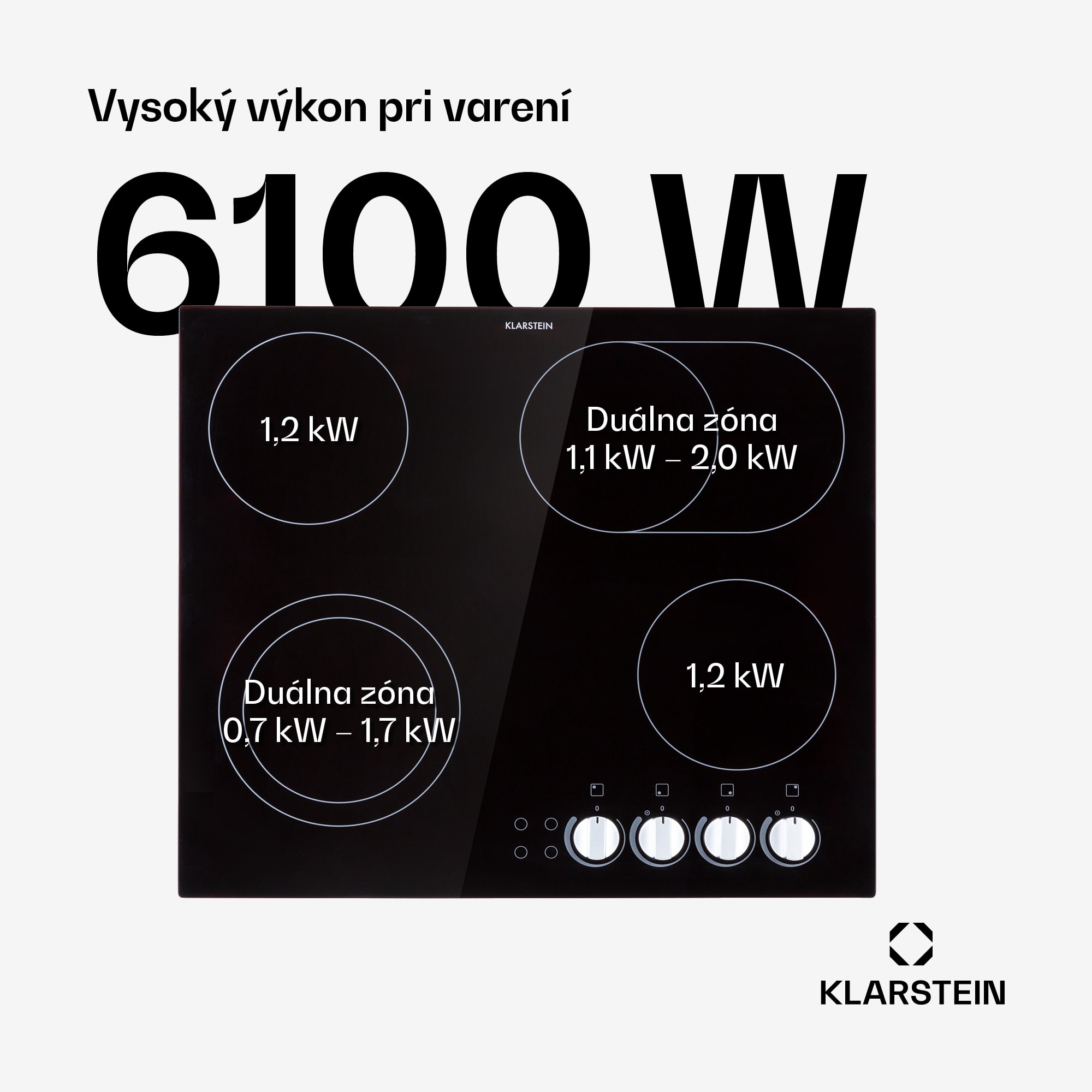 Klarstein EasyCook, sklokeramická varná doska, 6100 W, otočný regulátor, čierna – Obrázok 3