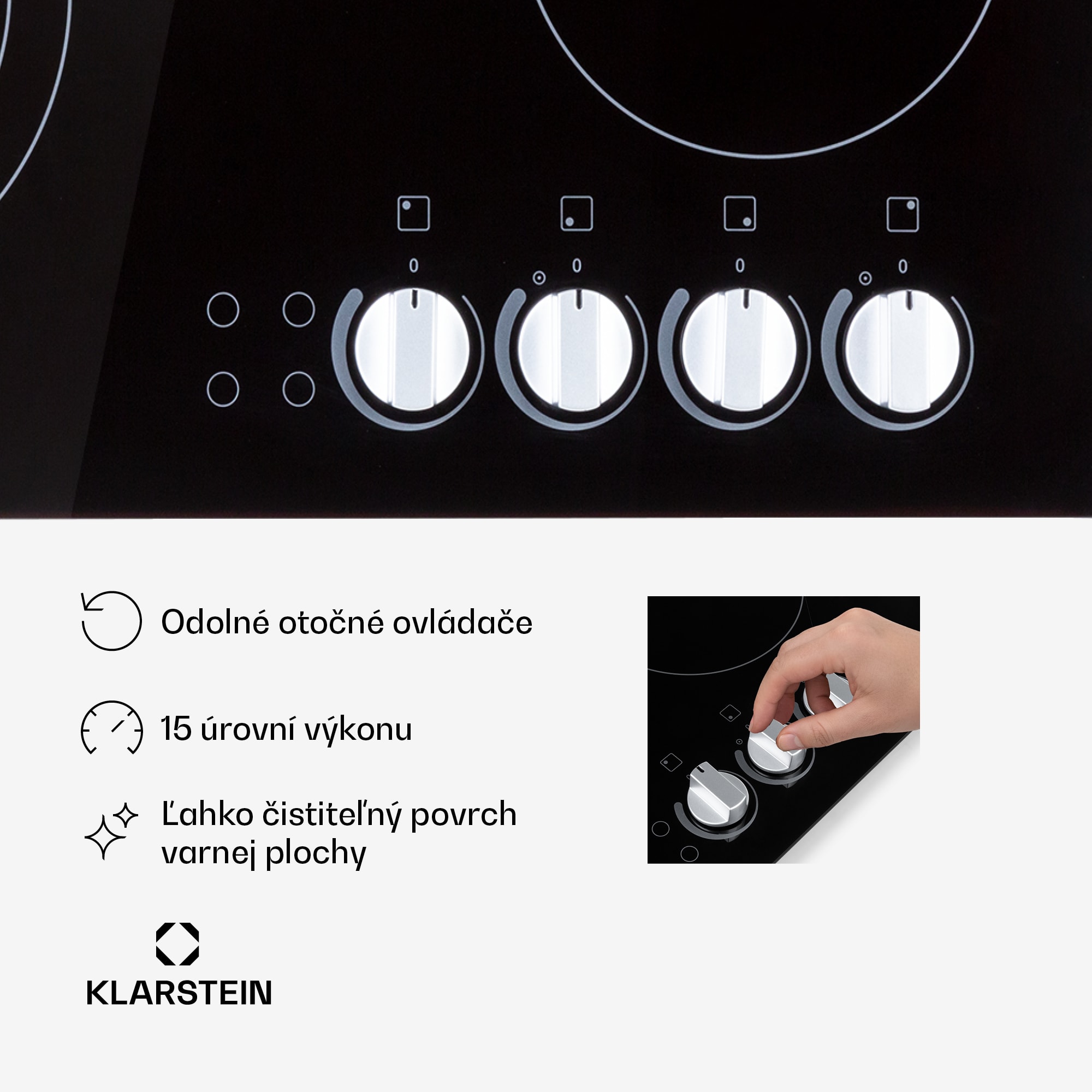Klarstein EasyCook, sklokeramická varná doska, 6100 W, otočný regulátor, čierna – Obrázok 4