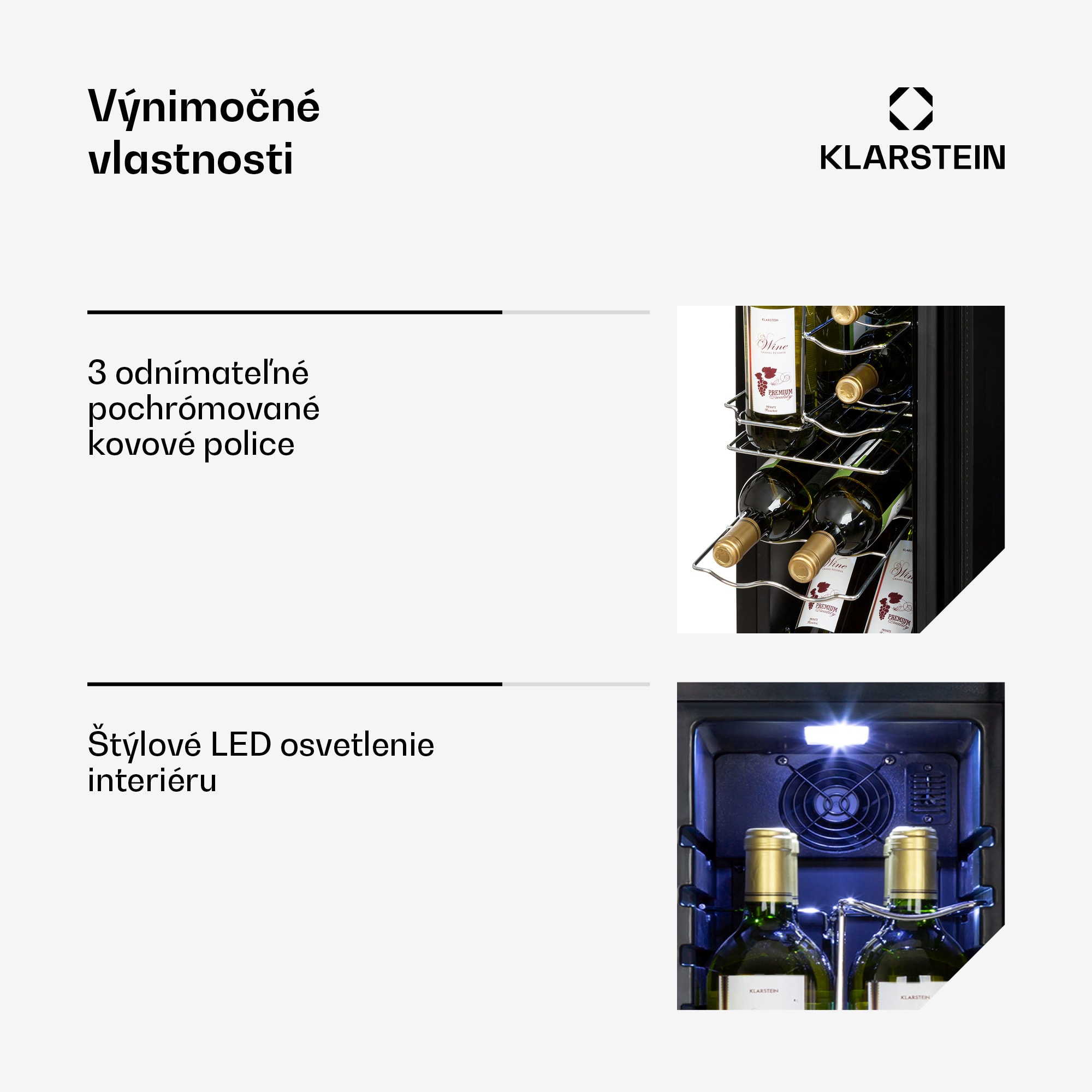 Klarstein Shiraz 12 Slim, vinotéka, 32 l, 12 fliaš, 85 W, 5–18°C, dotykový ovládací panel – Obrázok 4