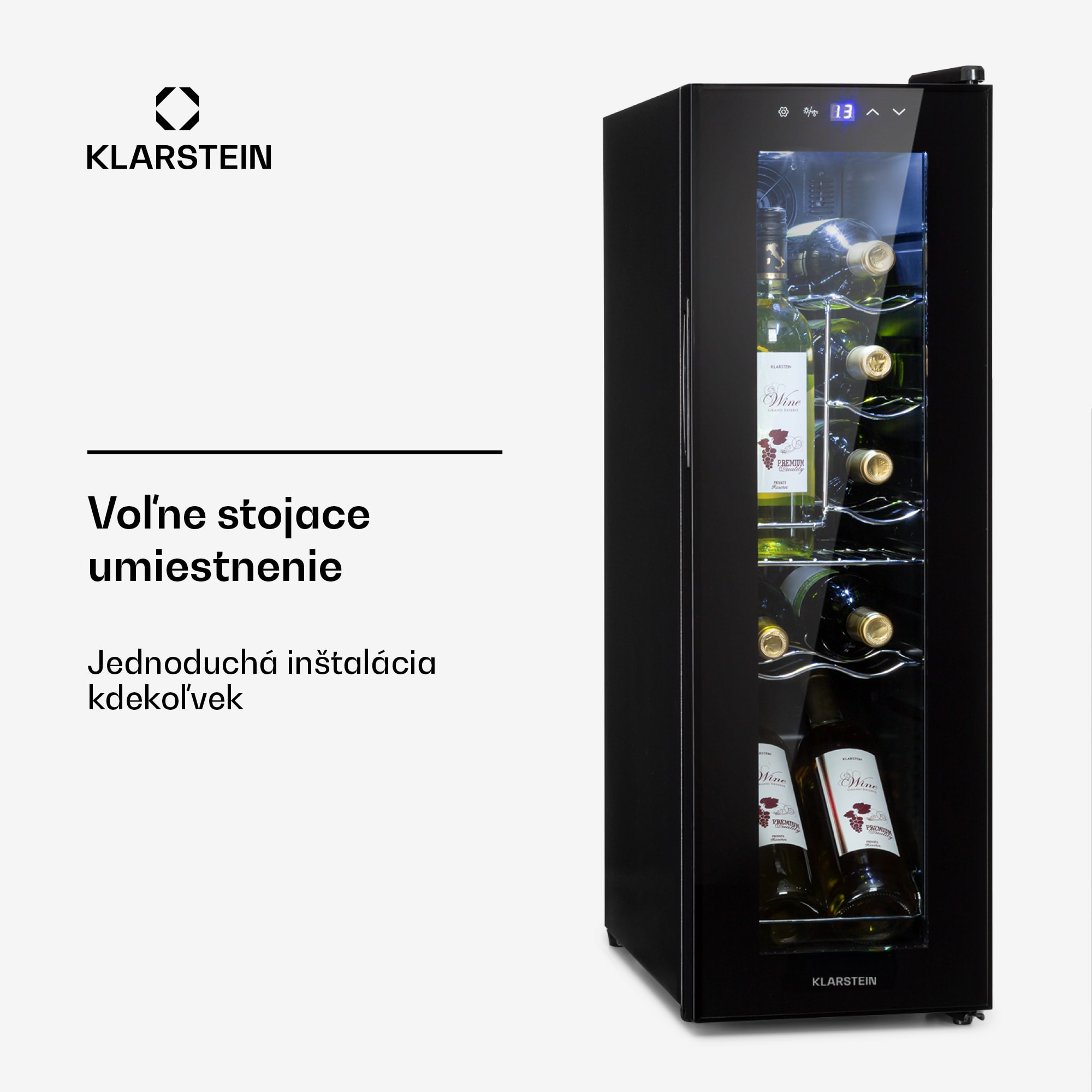 Klarstein Shiraz 12 Slim, vinotéka, 32 l, 12 fliaš, 85 W, 5–18°C, dotykový ovládací panel – Obrázok 5