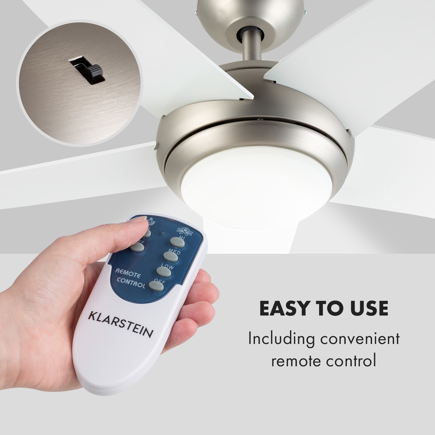 Klarstein Bolero, 2 v 1 stropný ventilátor, 134 cm, svetlo, 55 W, diaľkový ovládač, biely – Obrázok 3