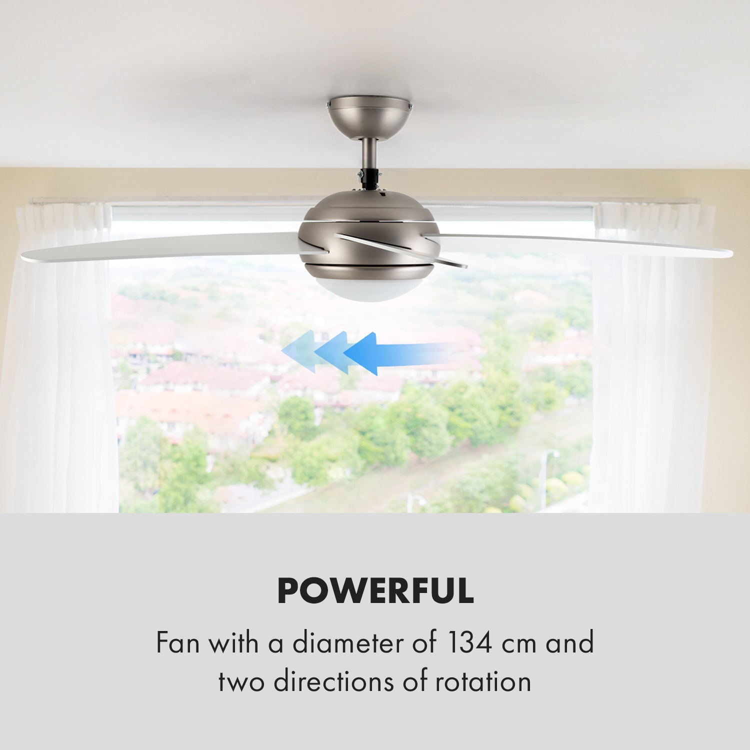 Klarstein Bolero, 2 v 1 stropný ventilátor, 134 cm, svetlo, 55 W, diaľkový ovládač, biely – Obrázok 5