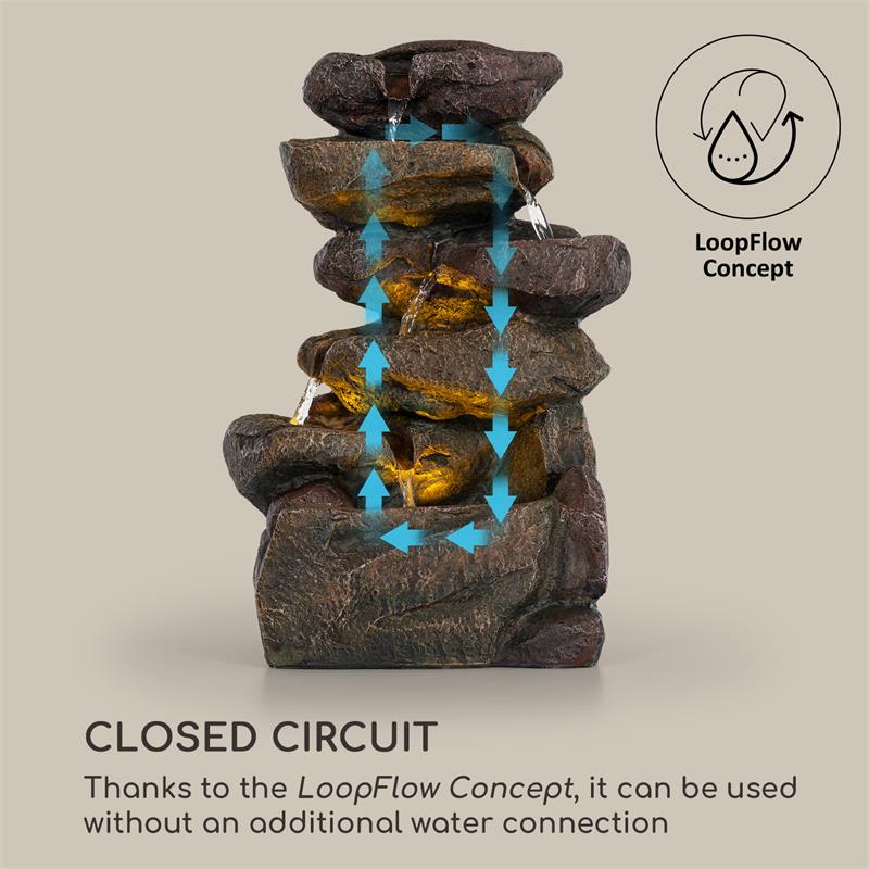 Blumfeldt Savona, solárna fontána, 2,8 W, polyresin, 5 hod., akumulátor, LED osvetlenie, vzhľad kameňa – Obrázok 5