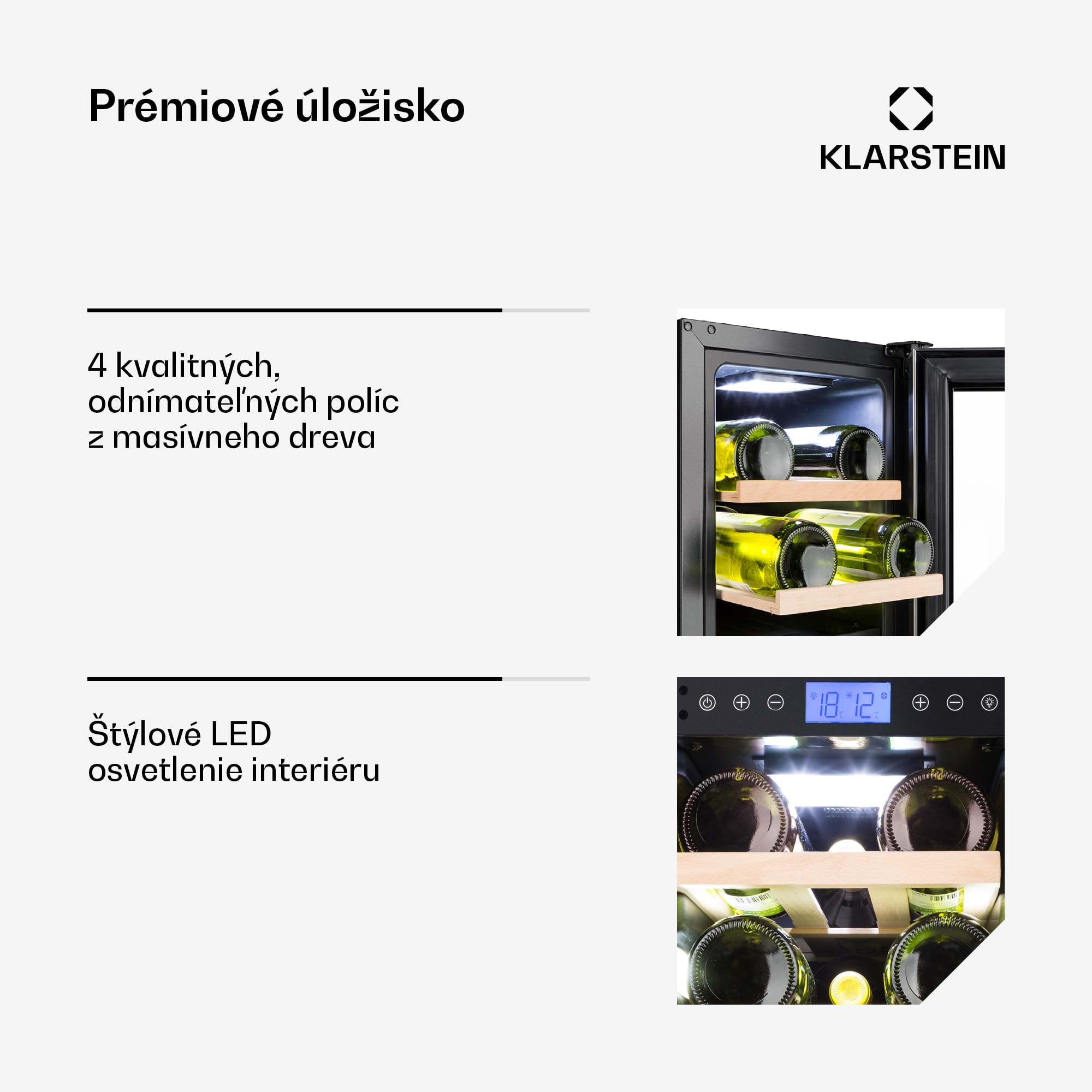 Klarstein Vinovilla 17, dvojzónová vinotéka, 53 l, 17 fliaš, 3-farebné LED osvetlenie, biela – Obrázok 5