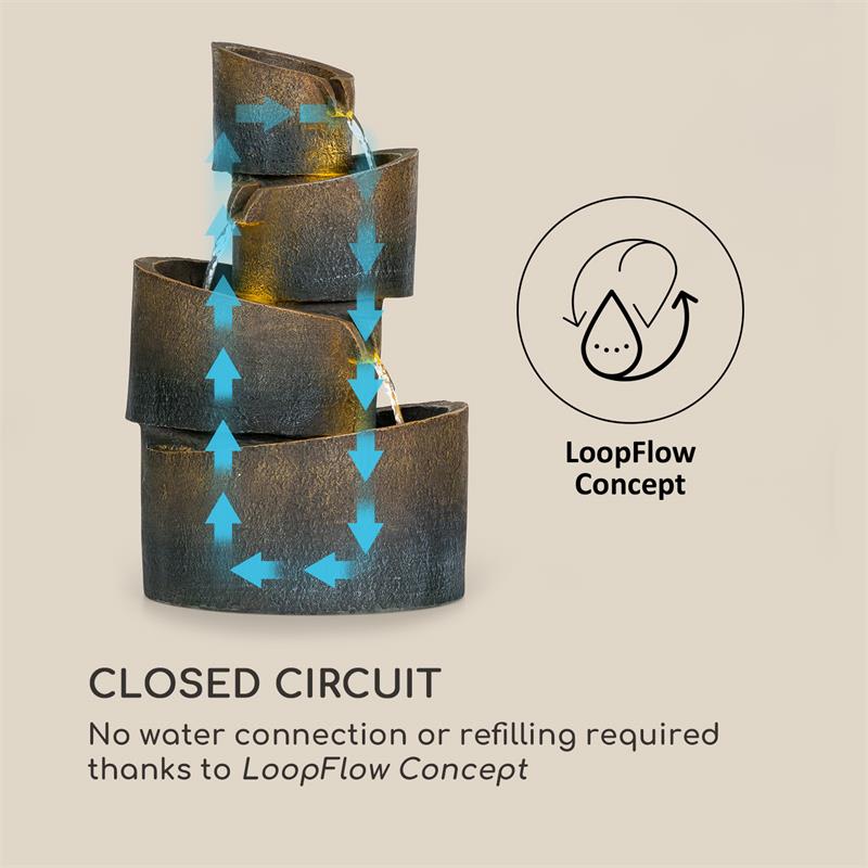 Blumfeldt Mantua, kaskádová fontána, solárna fontána, záhradná fontána, 4 úrovne, akumulátorová prevádzka – Obrázok 4