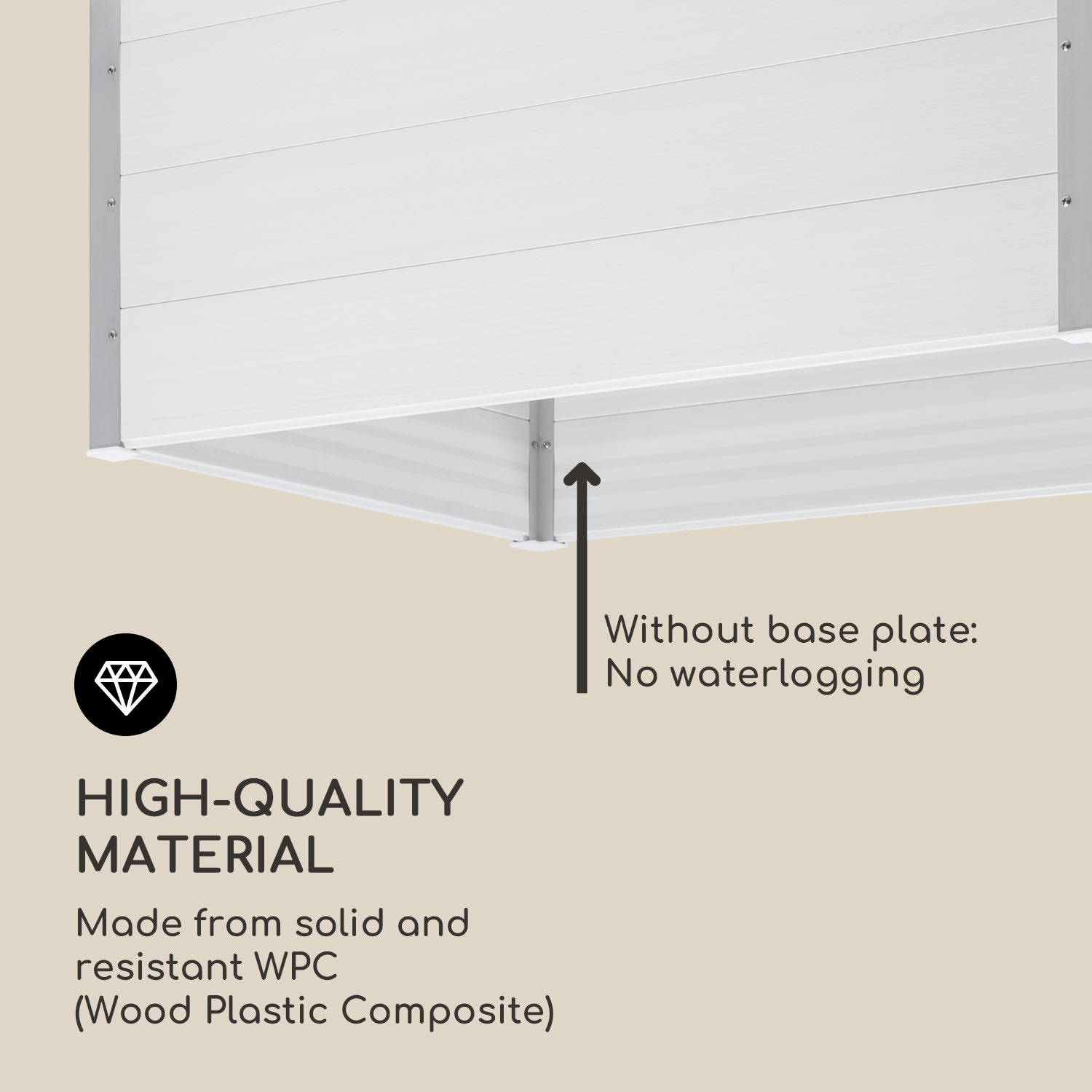 Blumfeldt Nova Grow, záhradný záhon, 150 x 91 x 100 cm, WPC, drevený vzhľad, biely – Obrázok 4