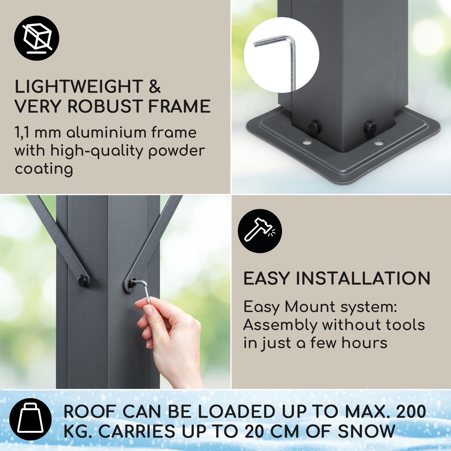 Blumfeldt Pantheon Solid Sky Expand, pergola, dvojitá, 3 x 3 - 5,6 m, hliník, antracitová – Obrázok 3