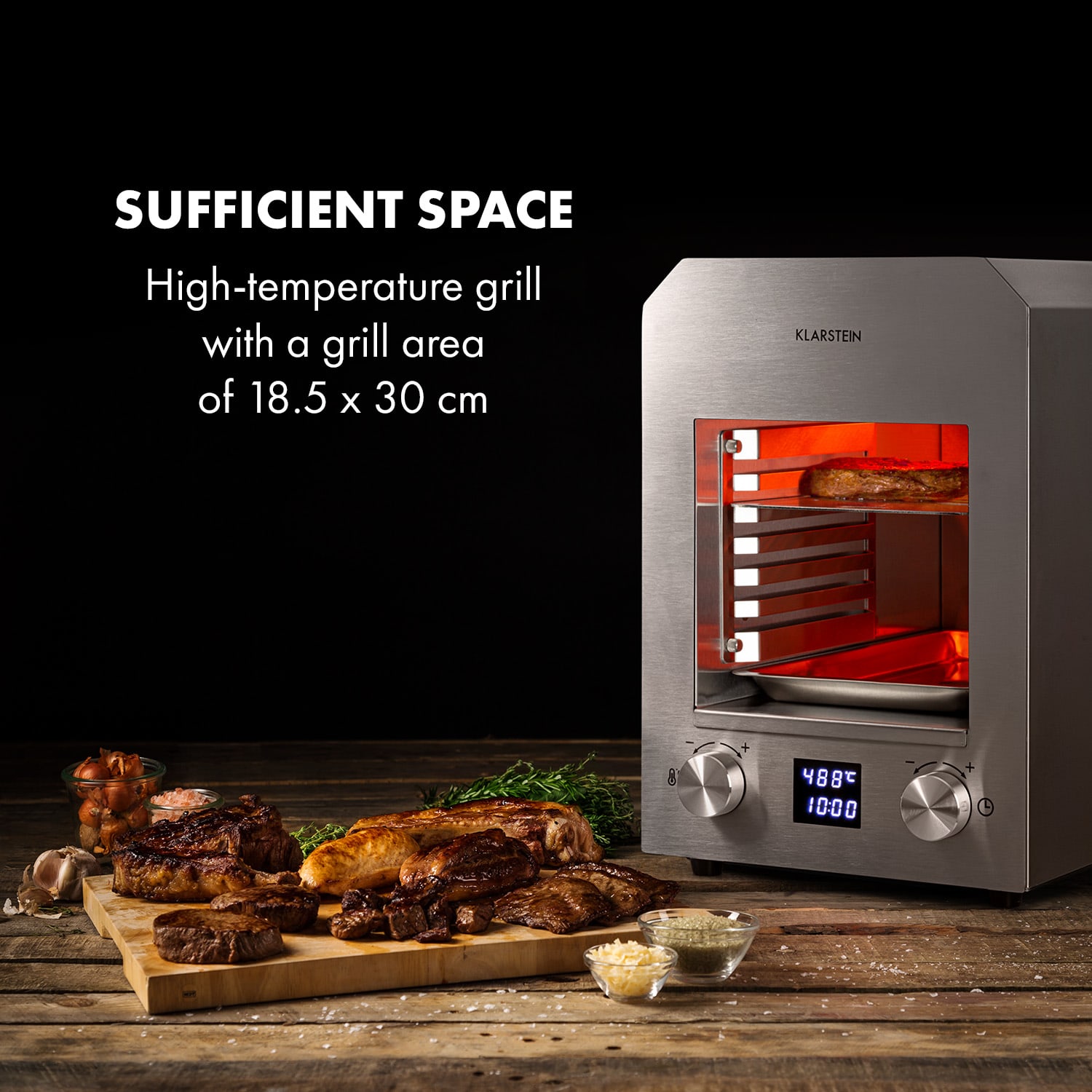 Klarstein Hannibal, vysokoteplotný gril, 2200 W, 850 °C, interiérový, strieborný – Obrázok 2