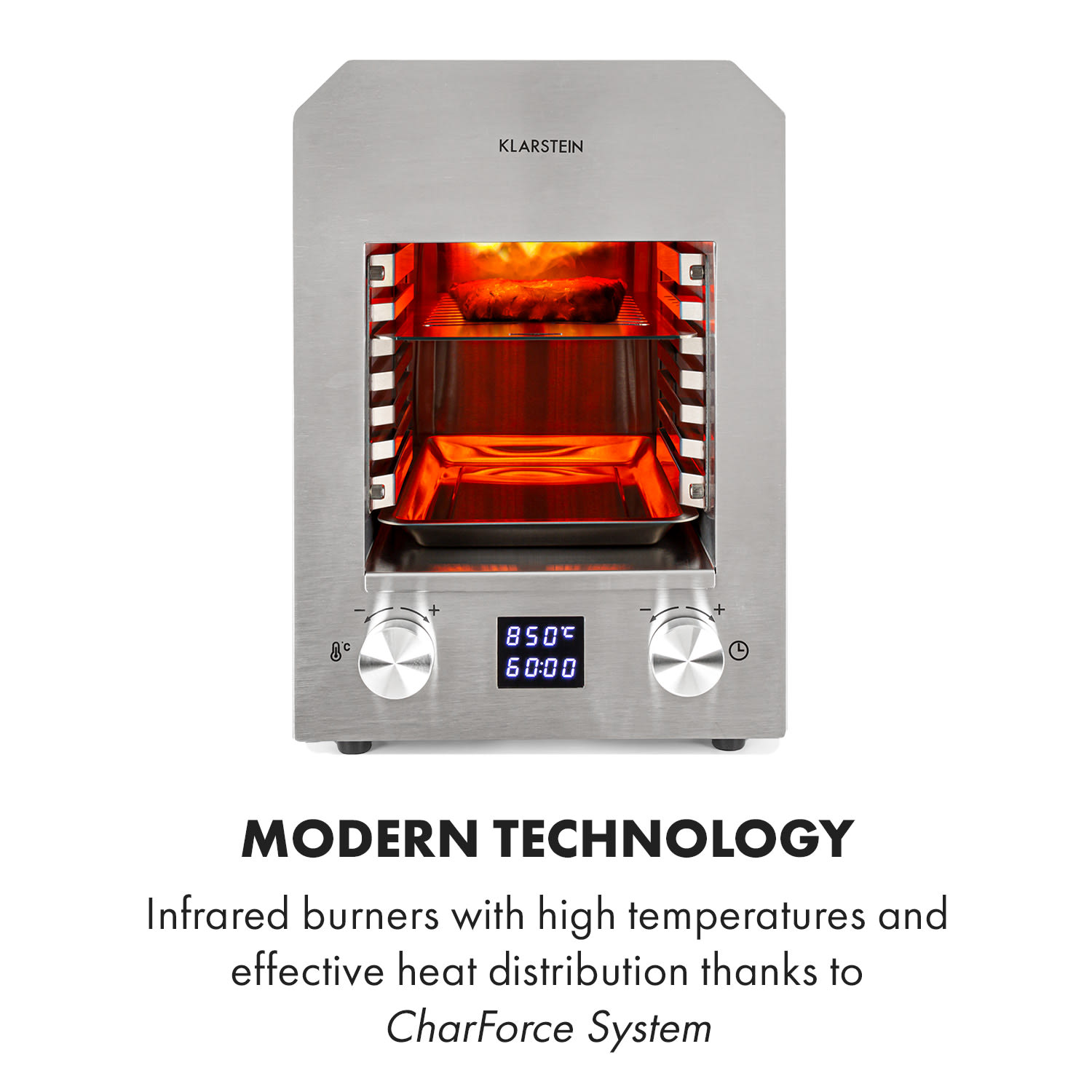 Klarstein Hannibal, vysokoteplotný gril, 2200 W, 850 °C, interiérový, strieborný – Obrázok 3