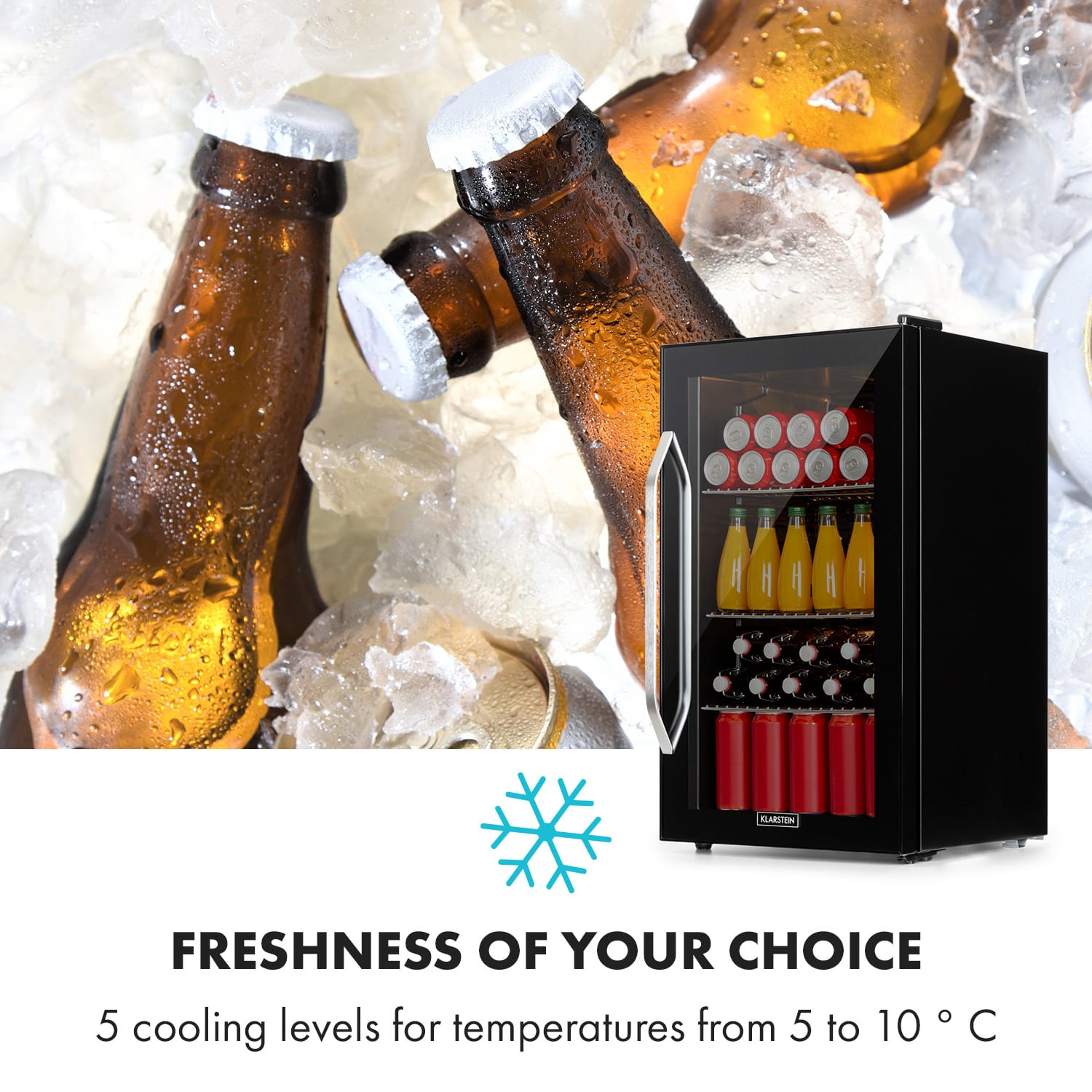 Klarstein Beersafe XXL Onyx, chladnička, energet. trieda E, LED, 3 kovové police, panoramatické sklenené dvierka – Obrázok 4