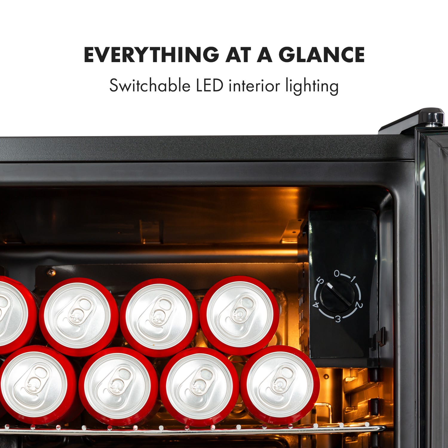 Klarstein Beersafe XXL Onyx, chladnička, energet. trieda E, LED, 3 kovové police, panoramatické sklenené dvierka – Obrázok 5