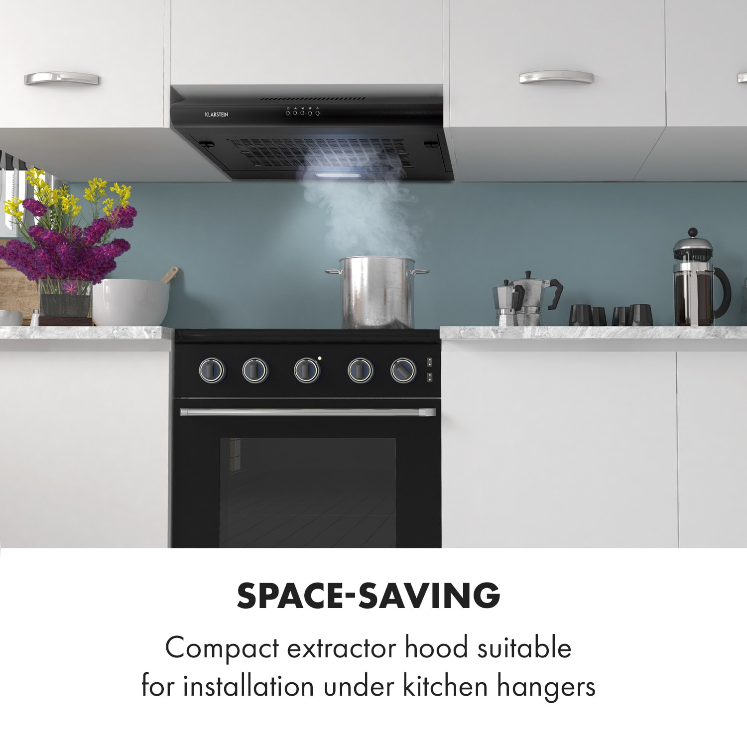 Klarstein Capannina, digestor, 60 cm, podskrinkový, 166 m³/h, LED, nehrdzavejúca oceľ, čierny – Obrázok 2