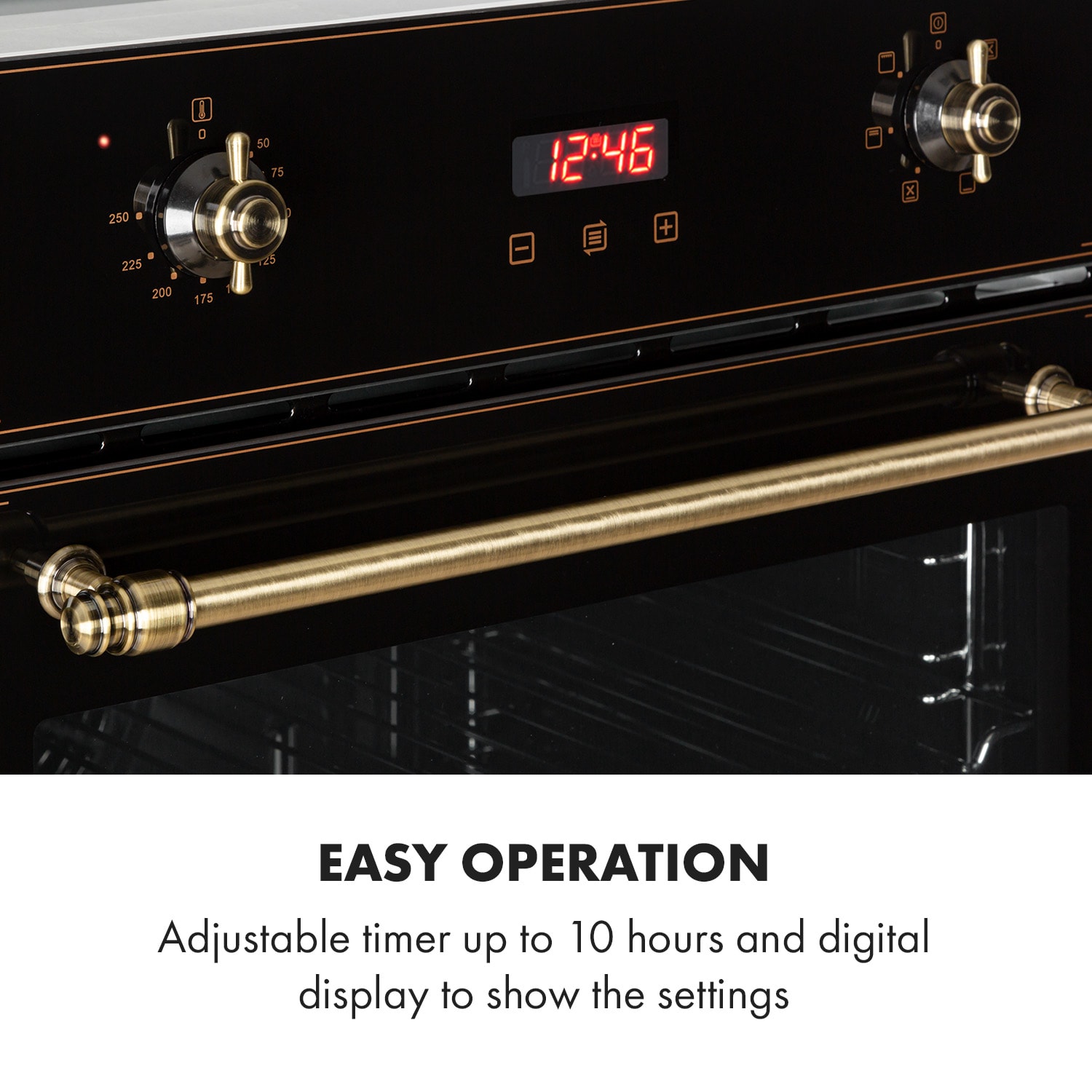 Klarstein Elizabeth, vstavaná rúra, retro dizajn, 6 funkcií, 50 – 250 °C, čierna – Obrázok 5