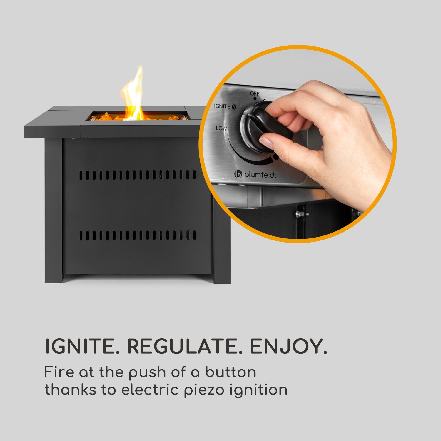 Blumfeldt Sorrento, plynový ohrievač a stôl 2 v 1, 13 kW, elektrické zapaľovanie, sklenené kamene, oceľ – Obrázok 5