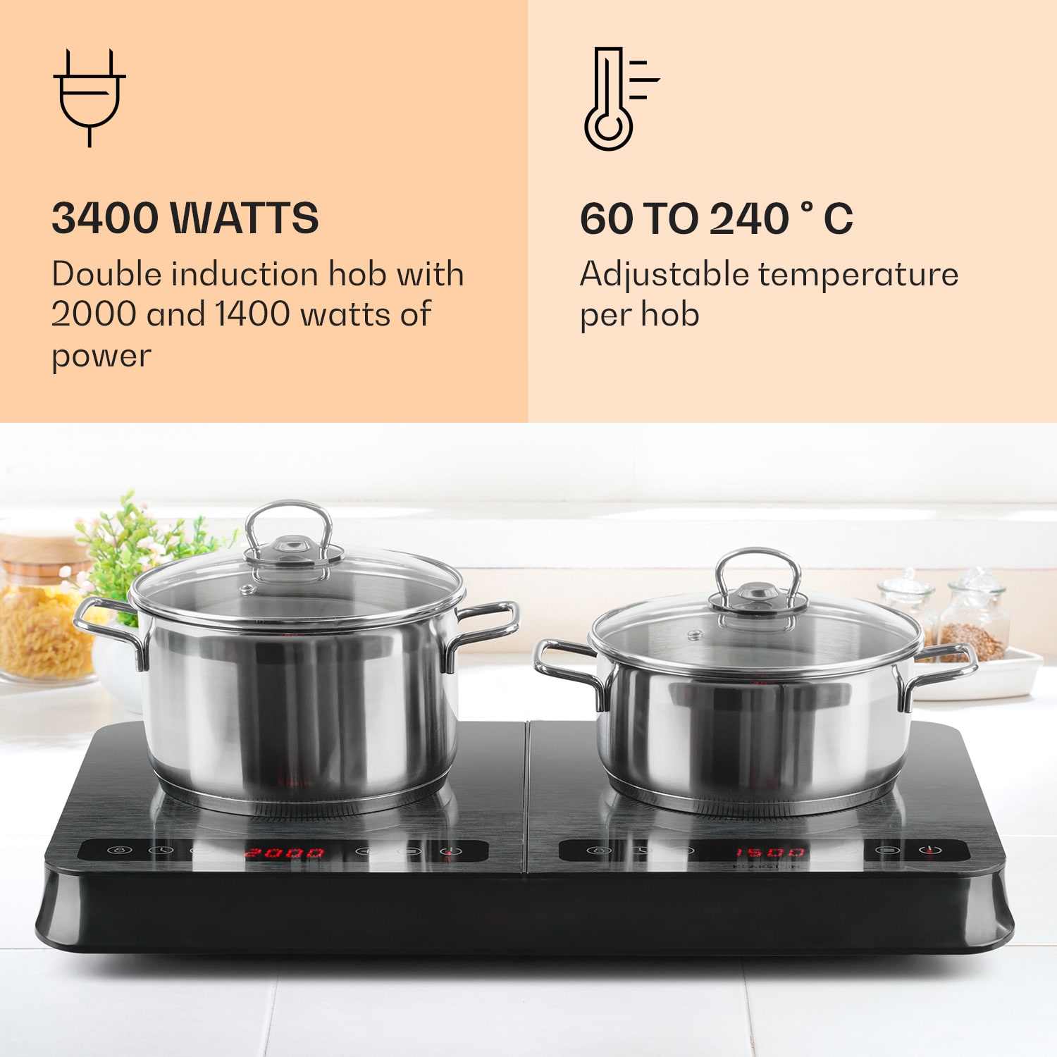 Klarstein InnoChef, indukčná varná doska, 3400 W, dotykové ovládanie, sklokeramika – Obrázok 2