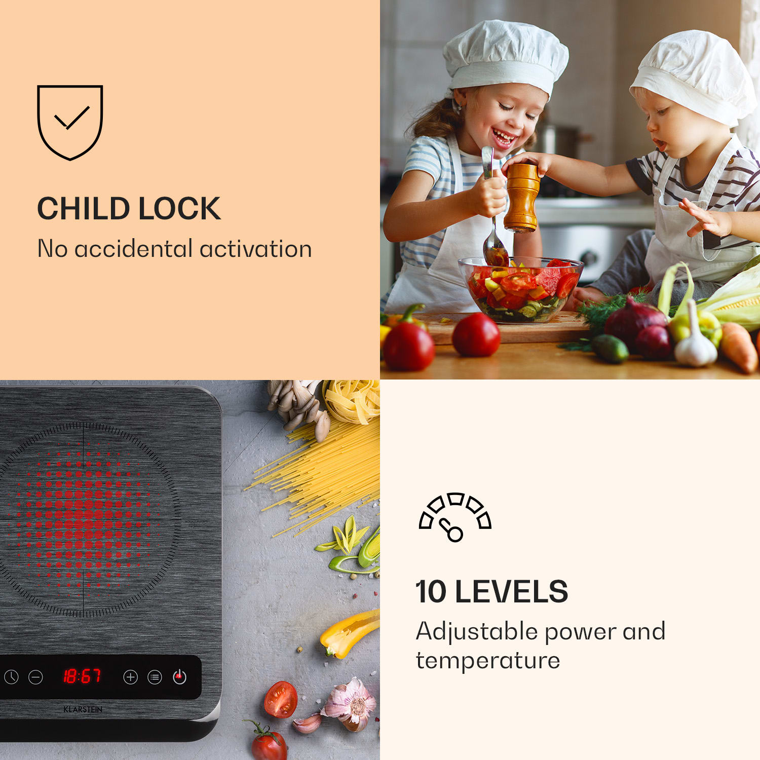 Klarstein InnoChef, indukčná varná doska, 3400 W, dotykové ovládanie, sklokeramika – Obrázok 5