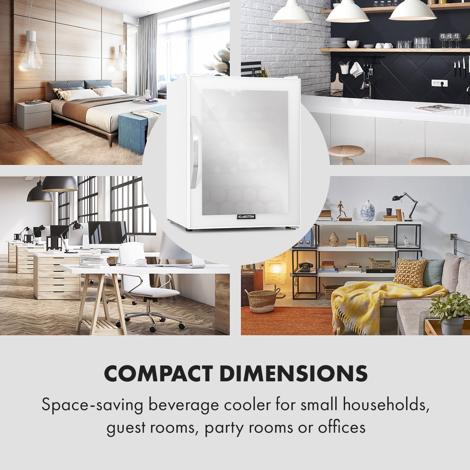 Klarstein Beersafe XL Quartz, chladnička, energet. trieda D, 60 l, LED, 2 kovové police, sklenené dvierka, biela – Obrázok 2