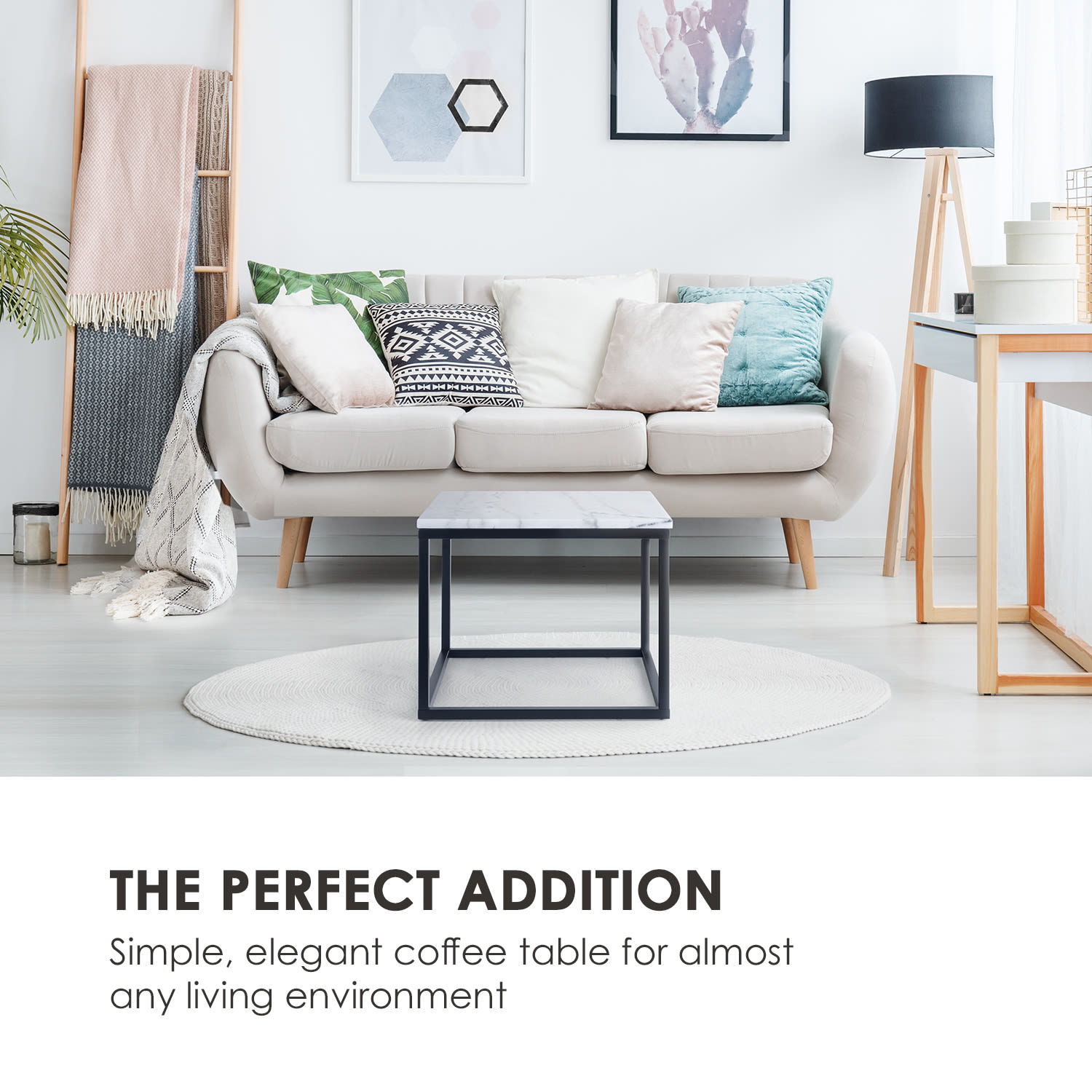 Besoa Volos T50, konferenčný stolík, 50 x 40 x 50 cm, mramor, interiér & exteriér, čierny/biely – Obrázok 2