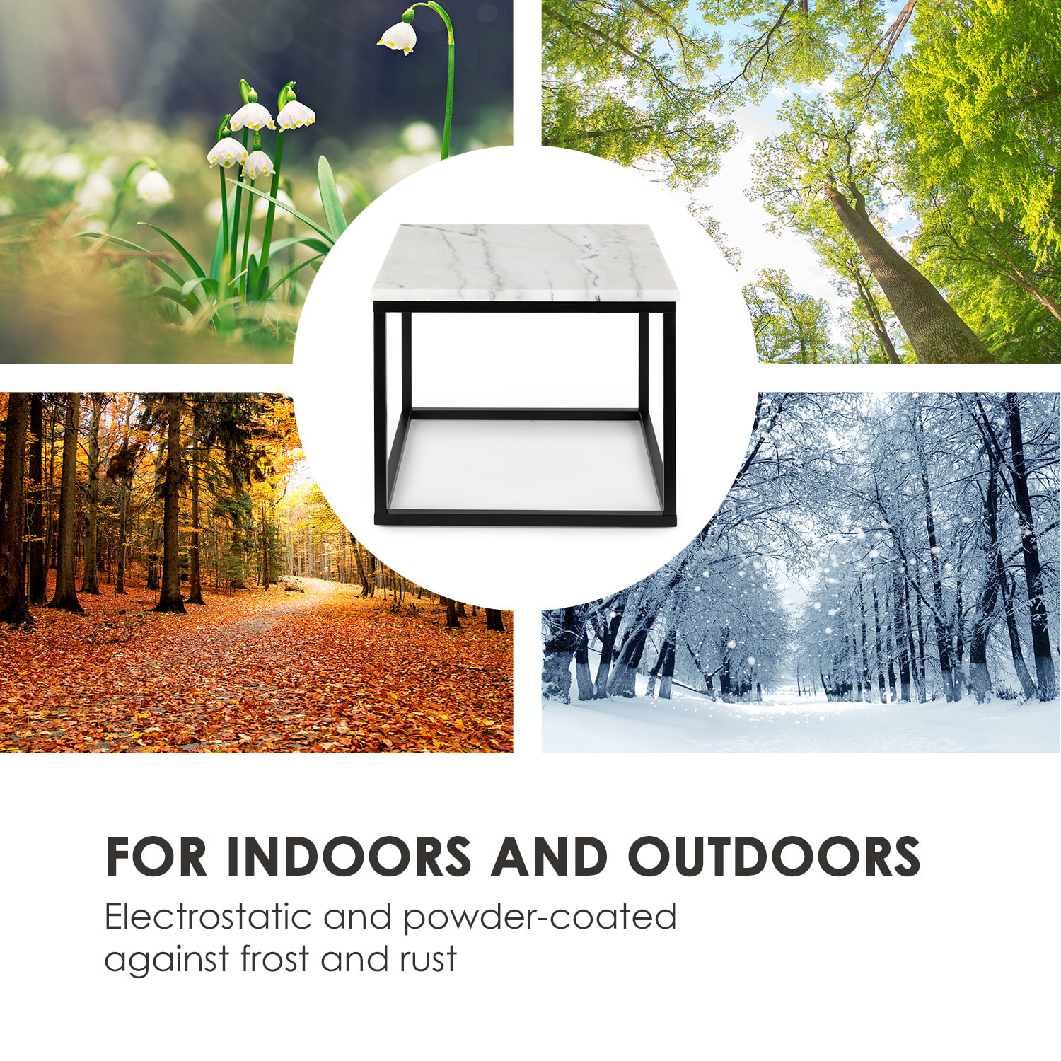 Besoa Volos T50, konferenčný stolík, 50 x 40 x 50 cm, mramor, interiér & exteriér, čierny/biely – Obrázok 3