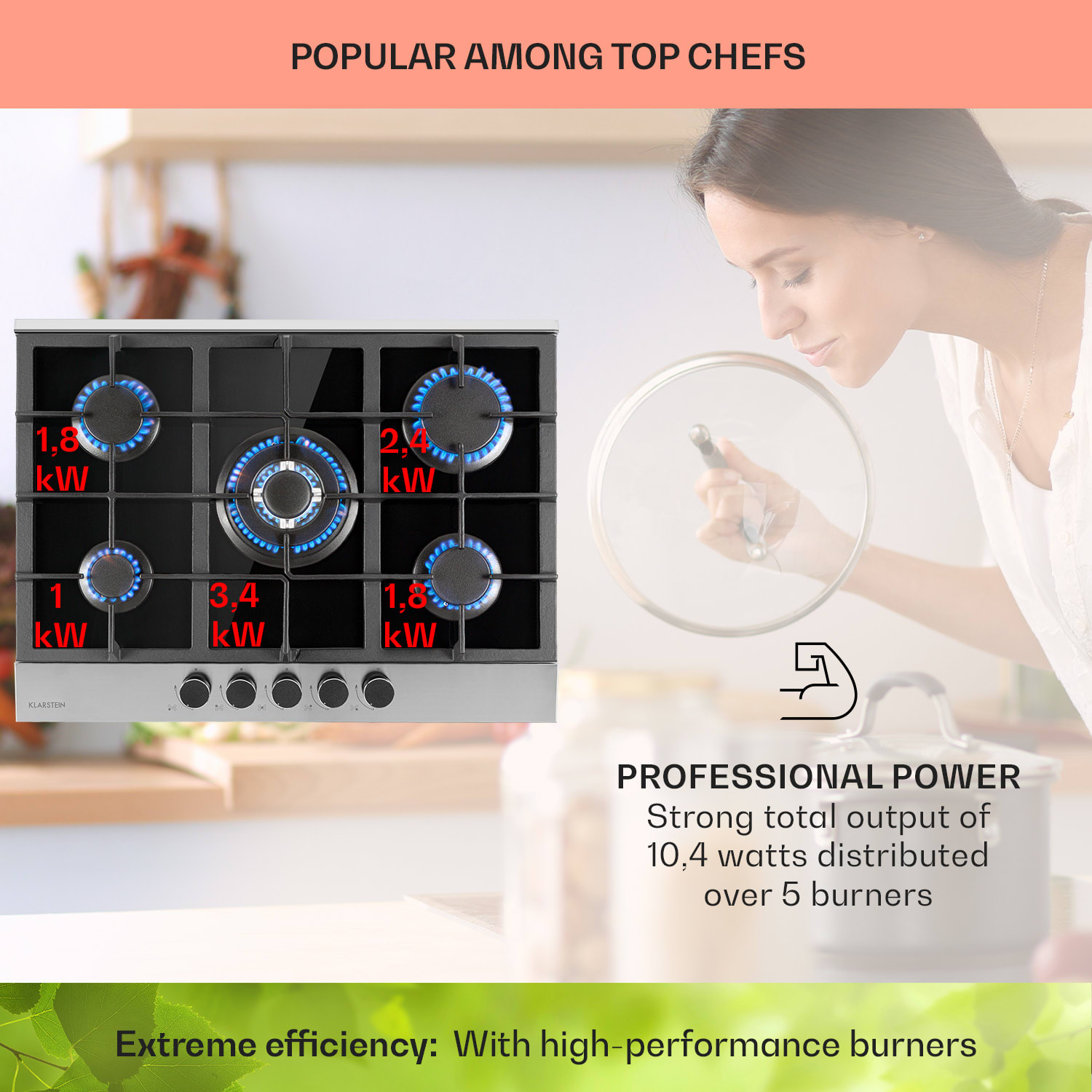 Klarstein Alchemist, plynová varná doska, 5 hliníkových horákov, sklokeramika, čierna – Obrázok 3