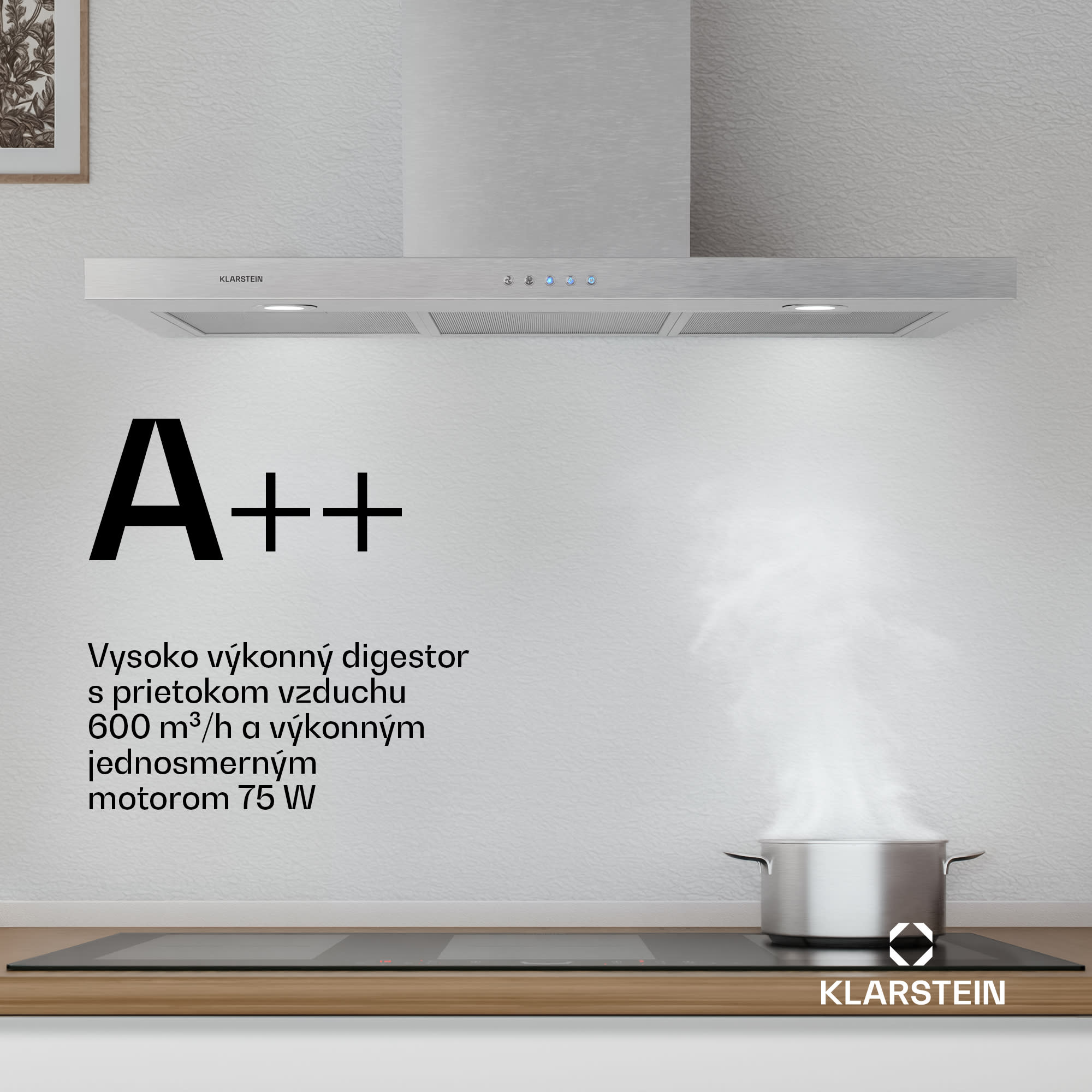 Klarstein Limelight, digestor, 90 cm, nástenný, 600 m³/h, strieborný – Obrázok 2
