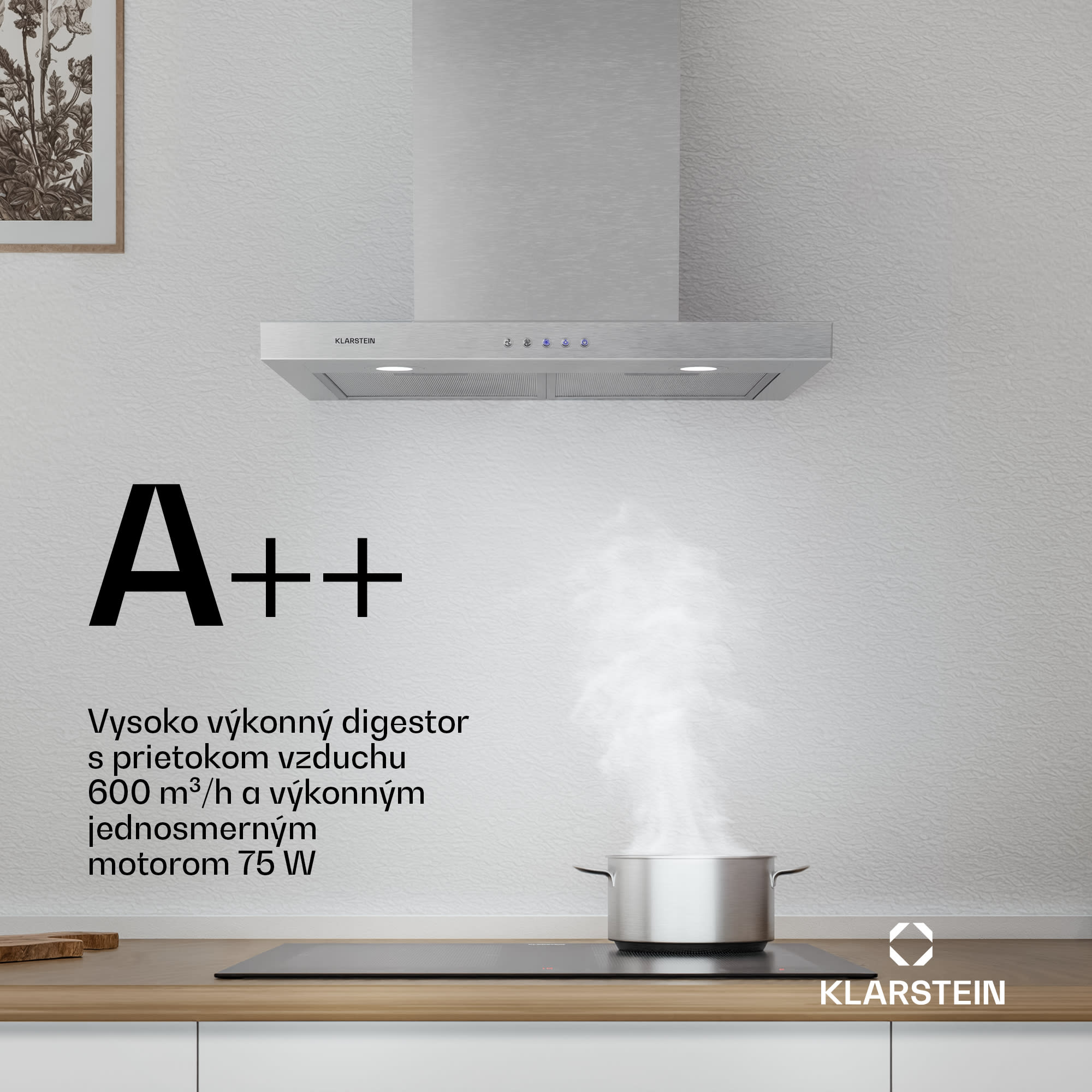 Klarstein Limelight, digestor, 60 cm, nástenný, 600 m³/h, strieborný – Obrázok 2