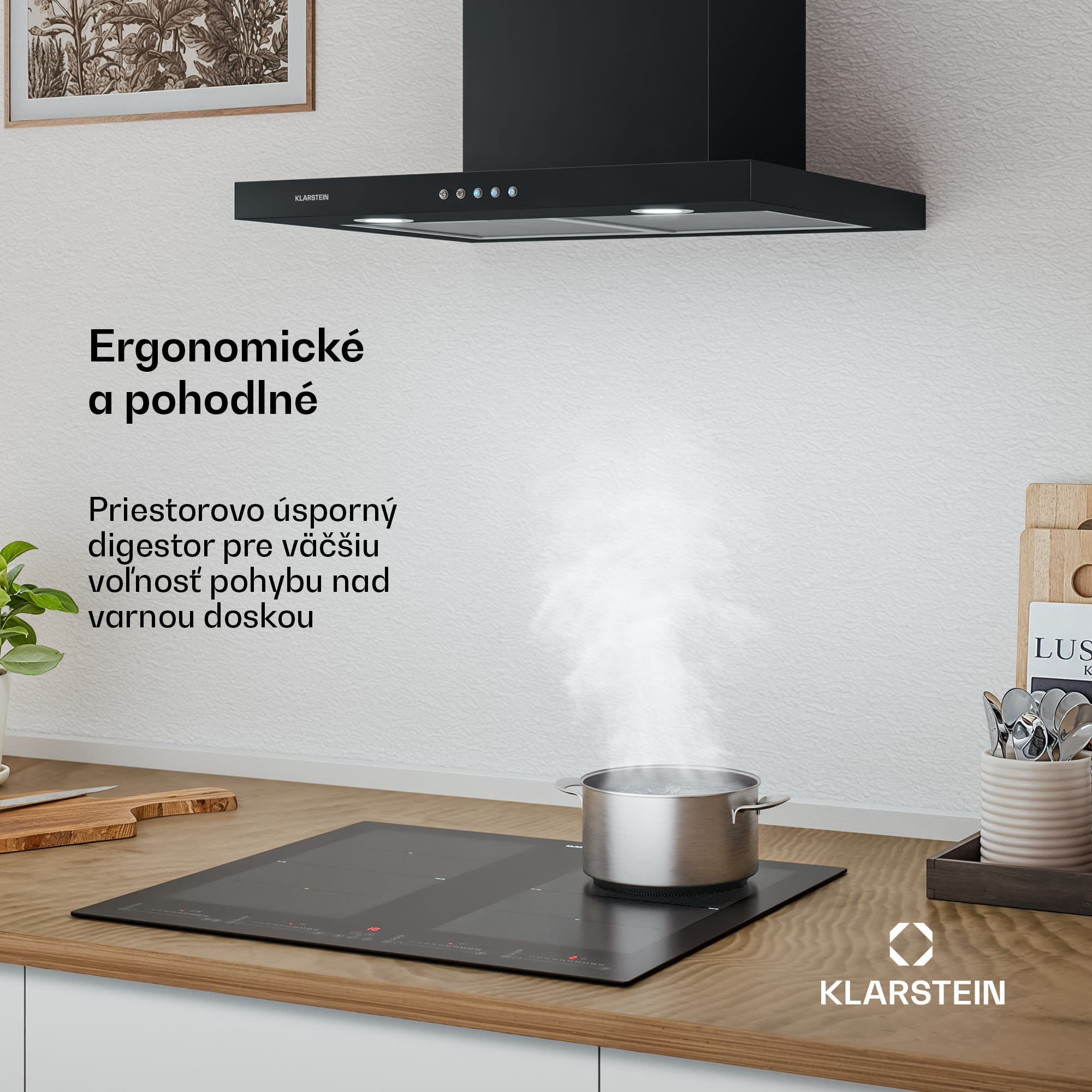 Klarstein Limelight, digestor, 60 cm, nástenný, 600 m³/h, čierny – Obrázok 3