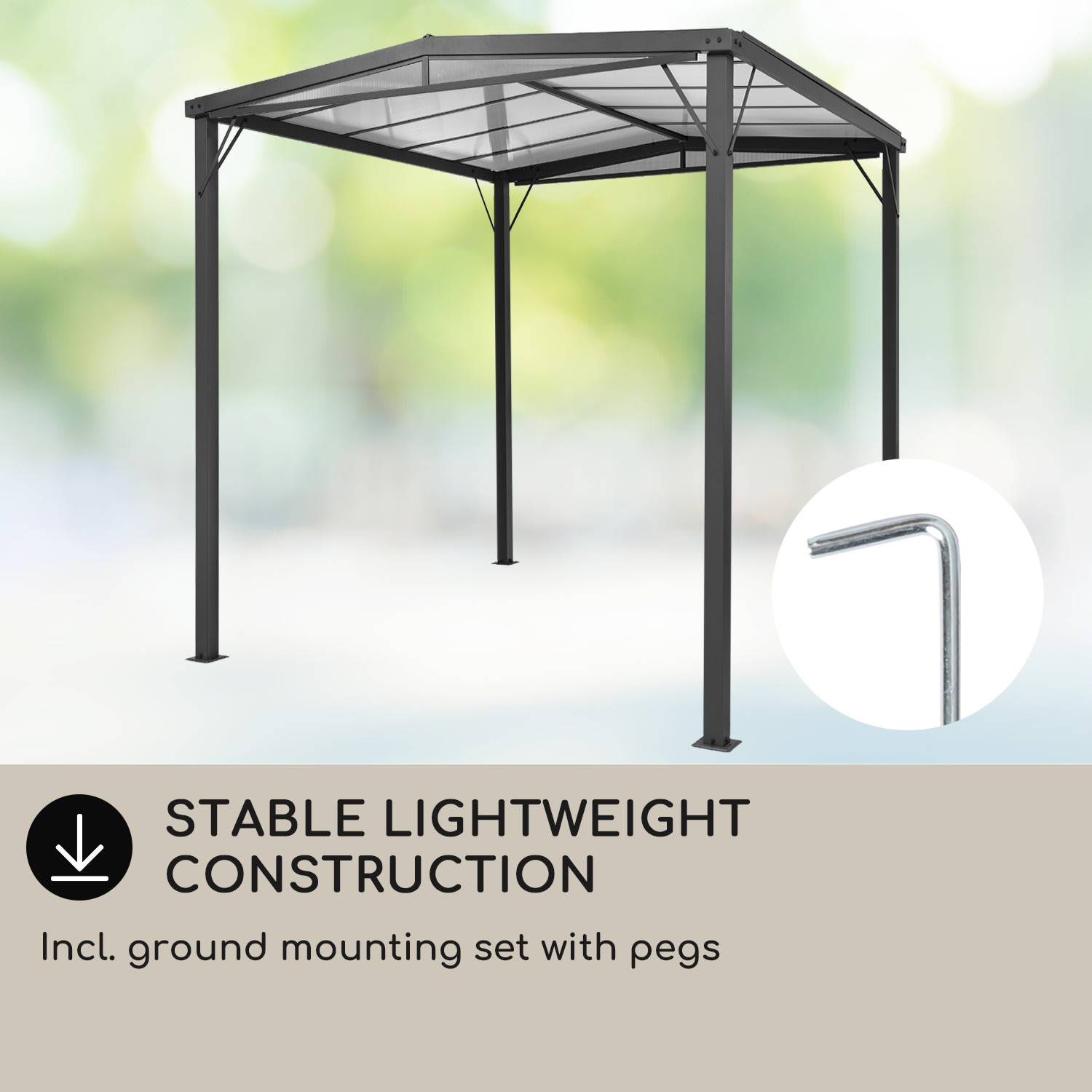 Blumfeldt Pantheon Solid Sky Flat, pergola, prístrešok, 3 x 3 m, polykarbonát, sivá – Obrázok 4