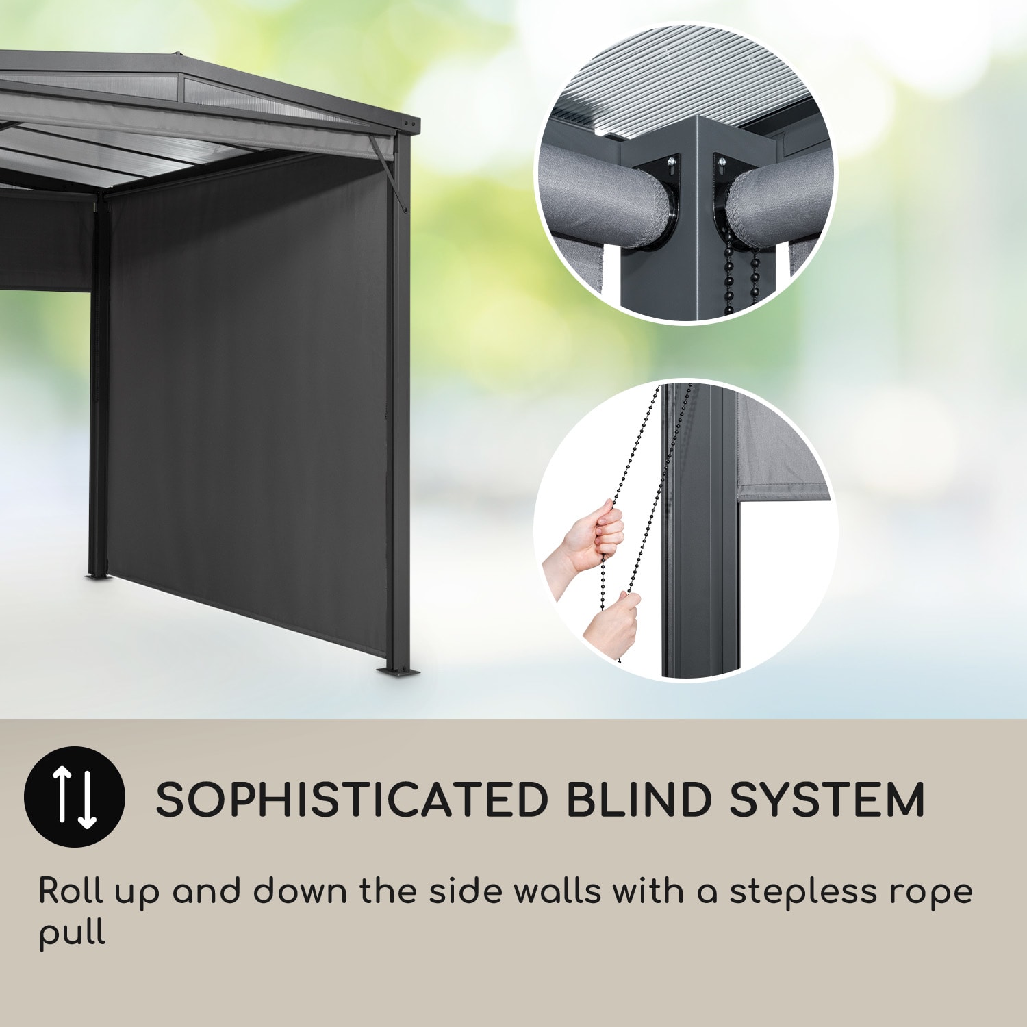 Blumfeldt Pantheon Cortina Solid Sky, pergola, prístrešok, 3 x 3 m, polykarbonát, sivá – Obrázok 5