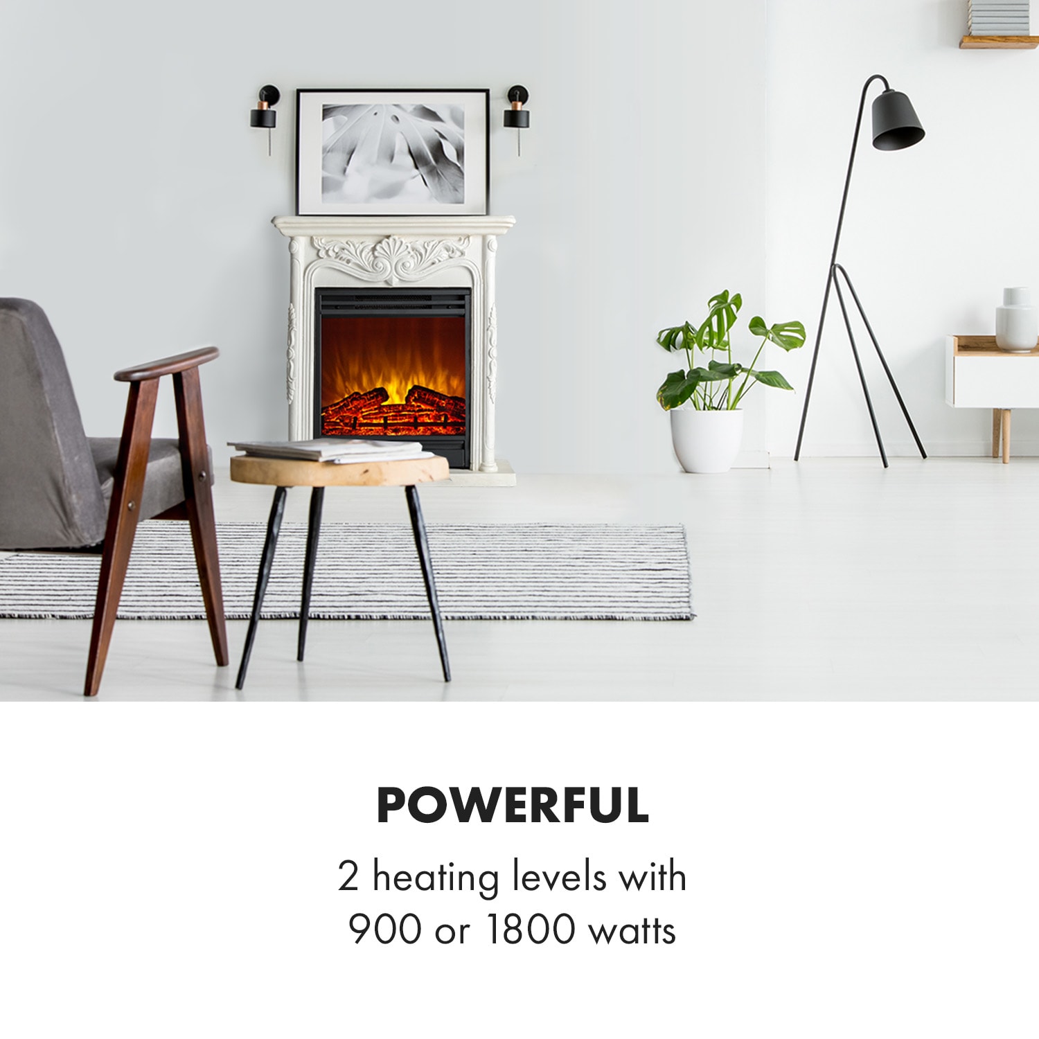 Klarstein Etna Pozzolana, elektrický krb, 1800 W, týždenný časovač, diaľkové ovládanie, biely – Obrázok 2