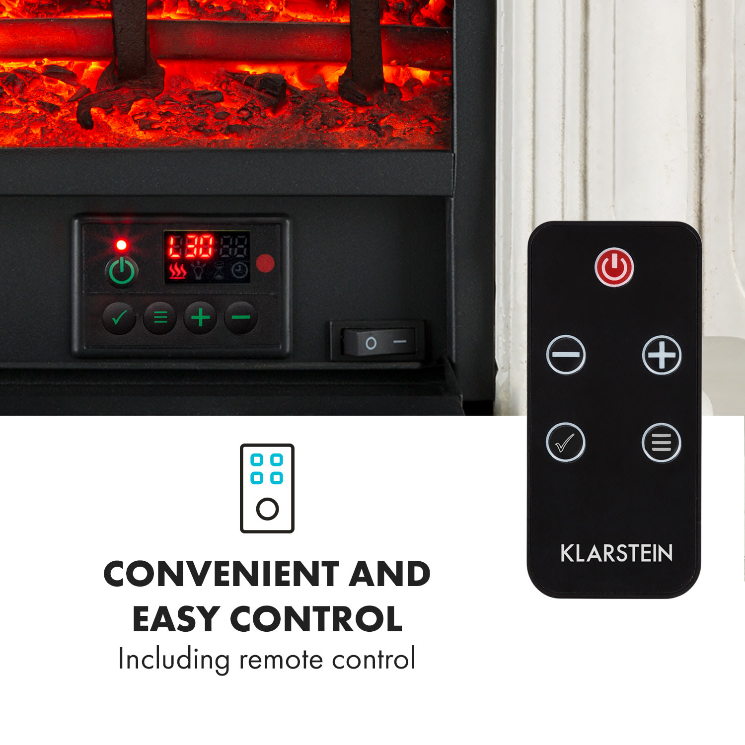 Klarstein Etna Pozzolana, elektrický krb, 1800 W, týždenný časovač, diaľkové ovládanie, biely – Obrázok 4