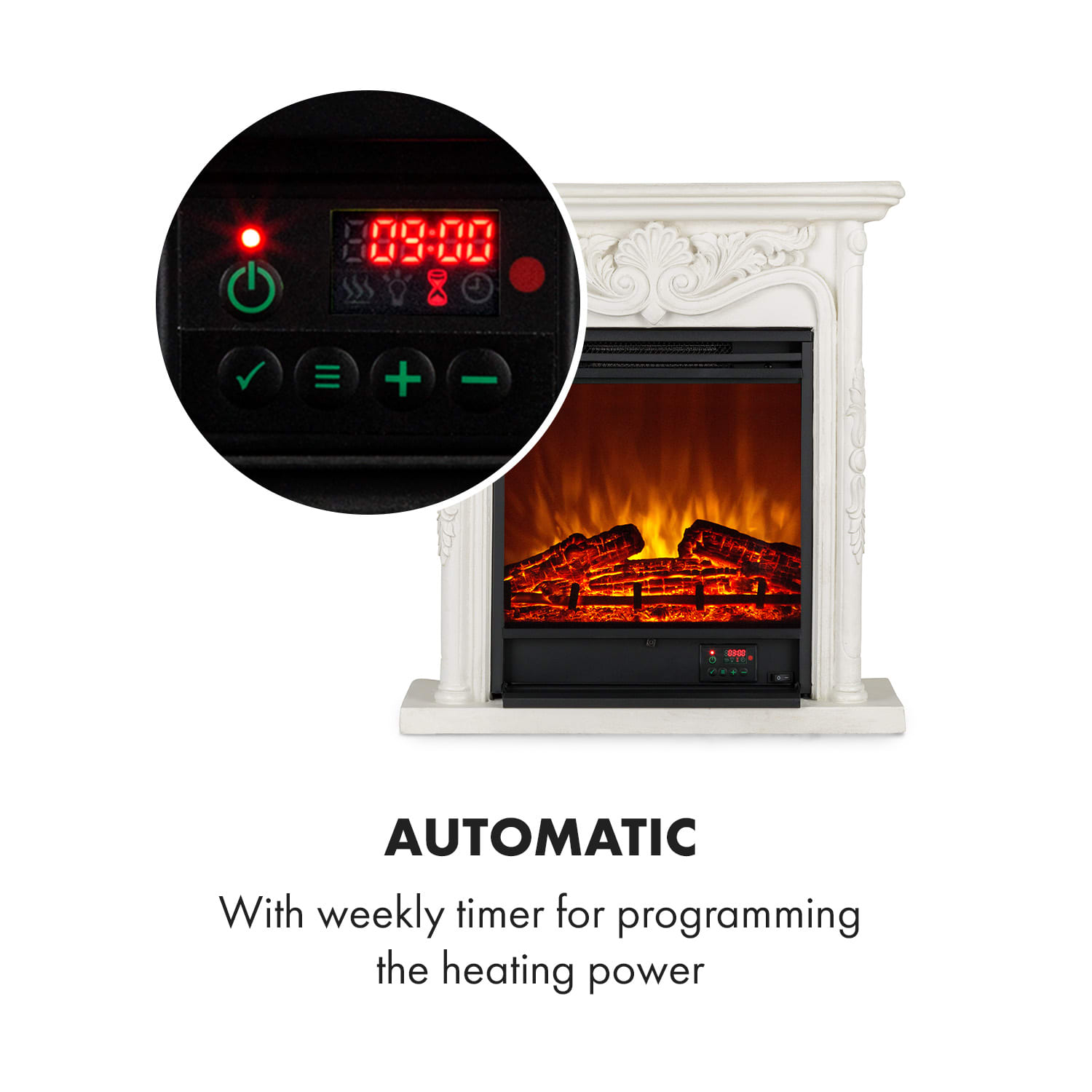 Klarstein Etna Pozzolana, elektrický krb, 1800 W, týždenný časovač, diaľkové ovládanie, biely – Obrázok 5