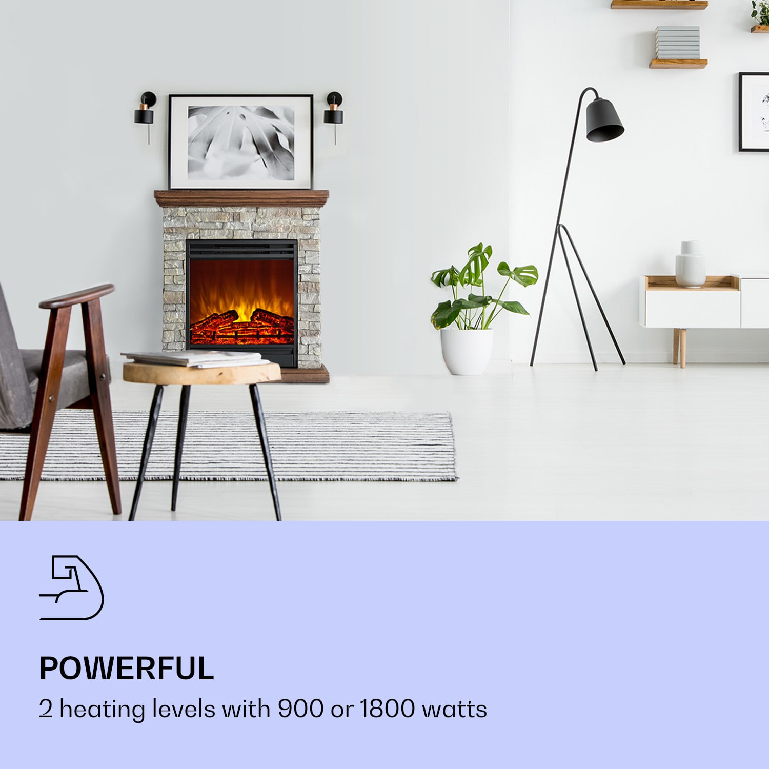 Klarstein Etna, elektrický krb, 1800 W, týždenný časovač, diaľkové ovládanie, sivý/ hnedý – Obrázok 2