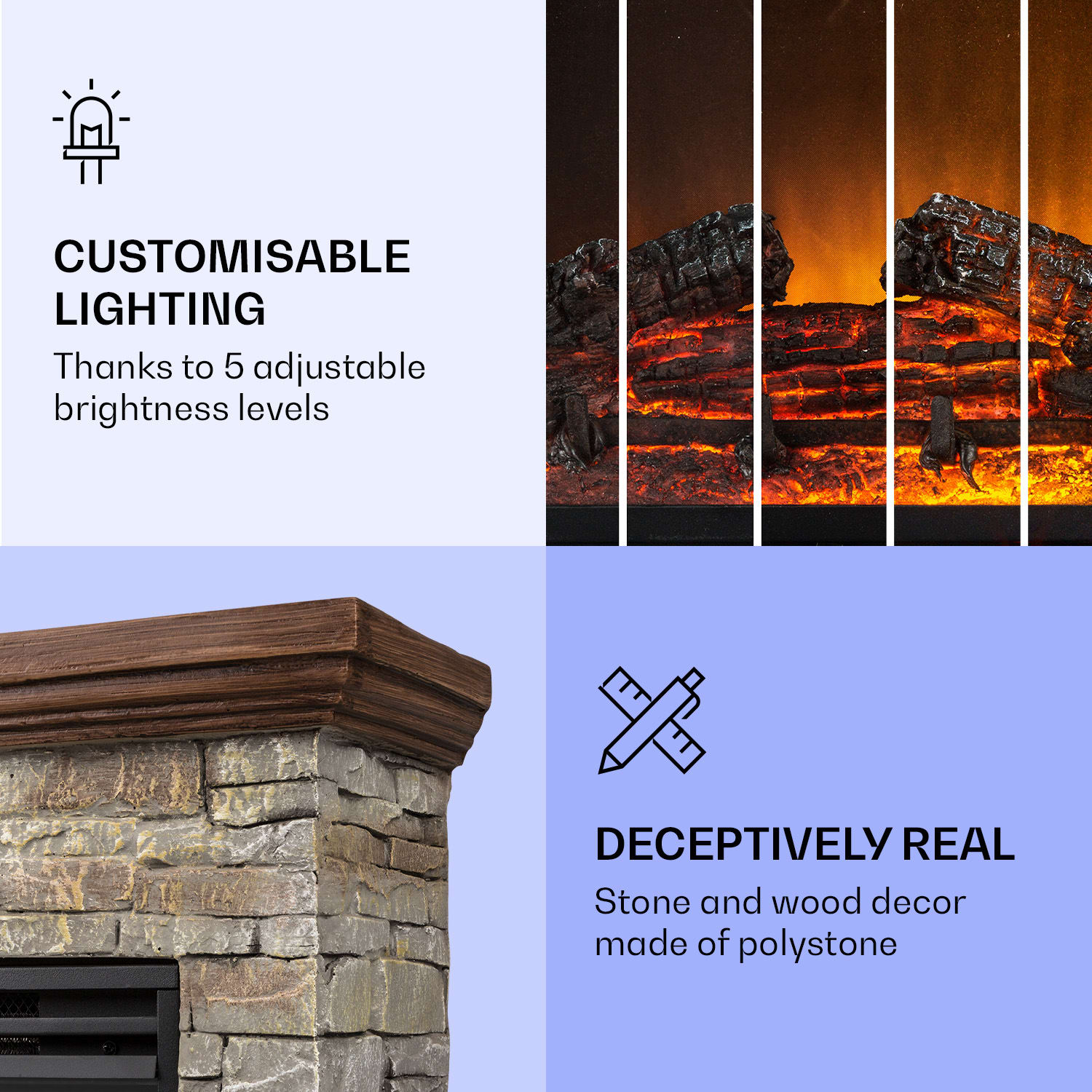 Klarstein Etna, elektrický krb, 1800 W, týždenný časovač, diaľkové ovládanie, sivý/ hnedý – Obrázok 5