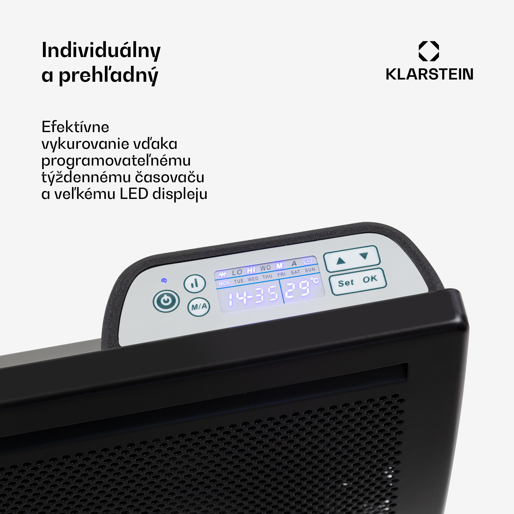 Klarstein Hot Spot Slimcurve Double Wave, konvektor, ohrievač 2 v 1, 2000 W, týždenný časovač, čierny – Obrázok 5