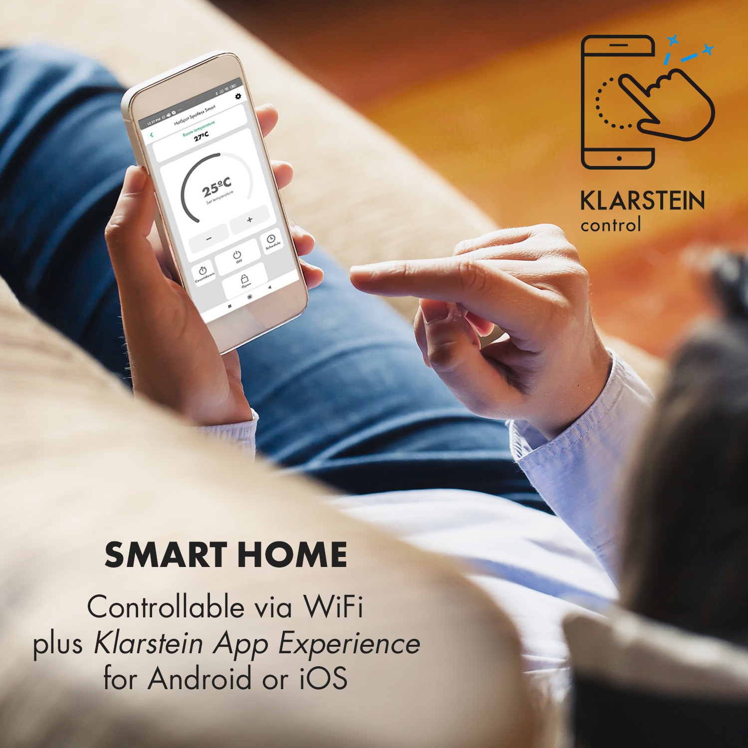 Klarstein Hot Spot Crystal Spotless Smart, infračervený ohrievač, 750 W, aplikácia, biely – Obrázok 2