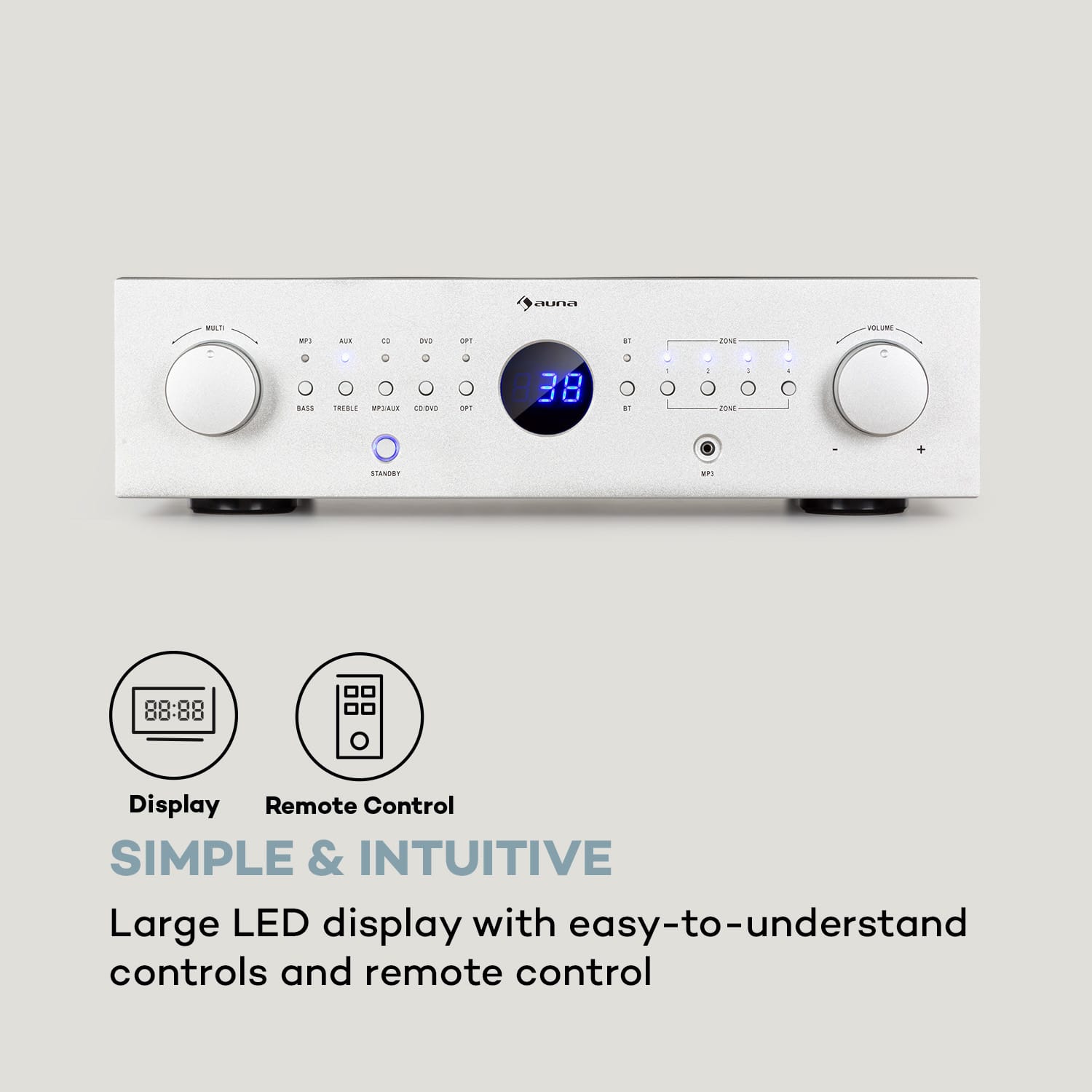 Auna AMP-CD950 DG, digitálny viackanálový zosilňovač, 8 x 100 W, BT, opt. vstup, diaľkový ovládač – Obrázok 5