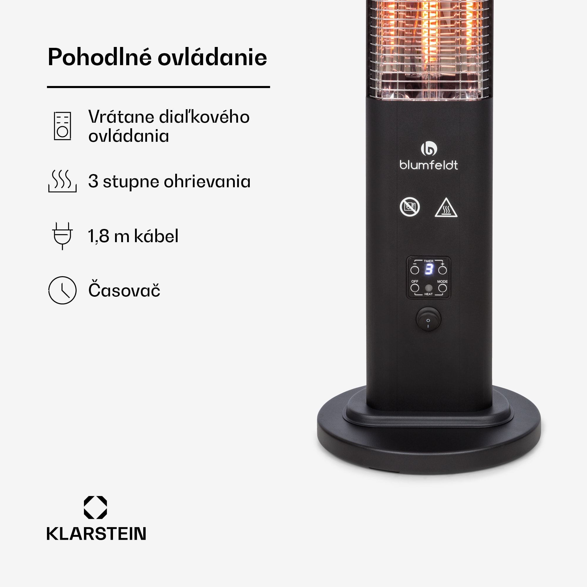 Blumfeldt Heat Guru Plus, vonkajší sálavý ohrievač, 1200 W, 3 nastavenia ohrevu, diaľkové ovládanie – Obrázok 4