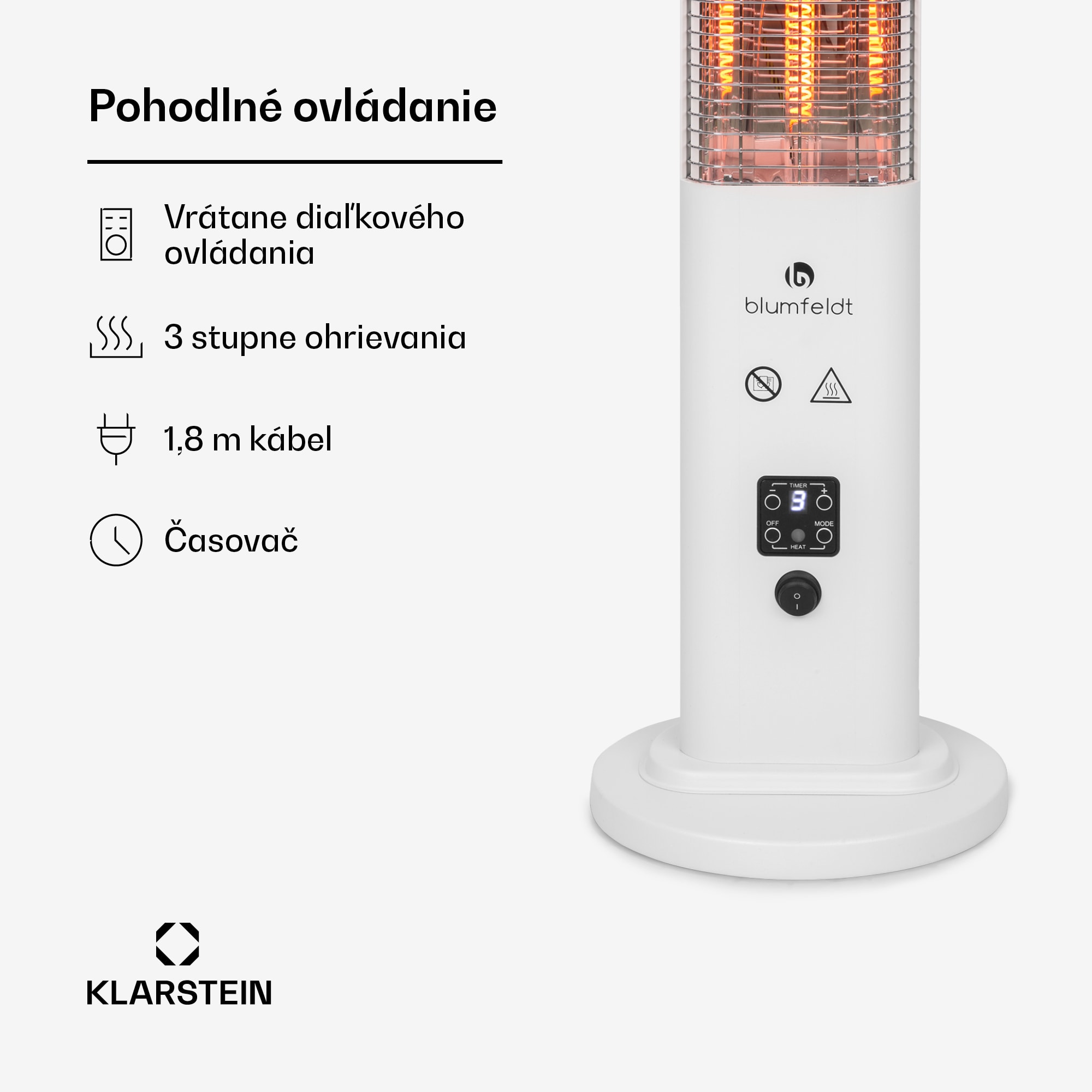 Blumfeldt Heat Guru Plus, vonkajší sálavý ohrievač, 1200 W, 3 nastavenia ohrevu, diaľkové ovládanie – Obrázok 4