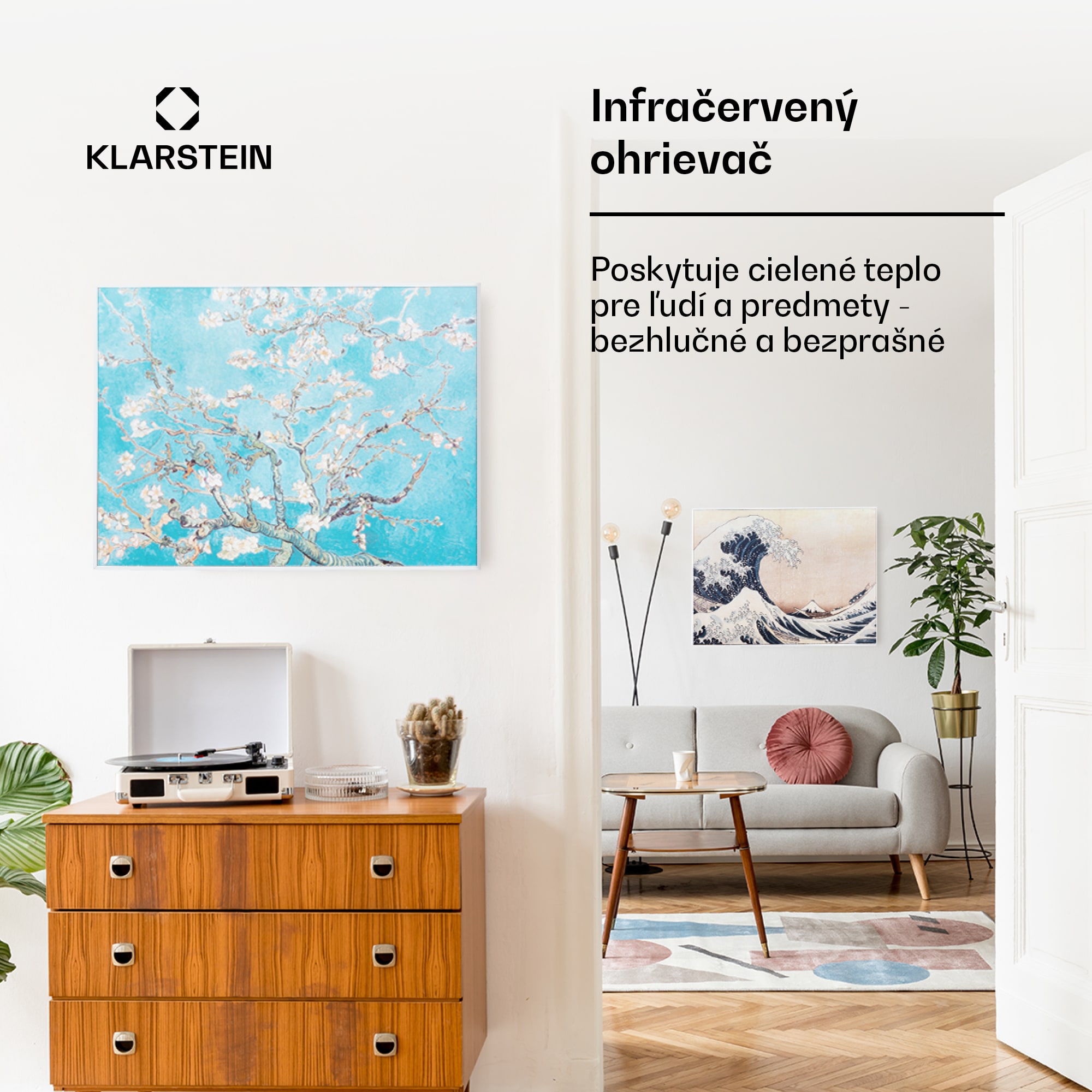 Klarstein Wonderwall Air Art Smart, infračervený ohrievač, 80 x 60 cm, 500 W, kvety – Obrázok 4