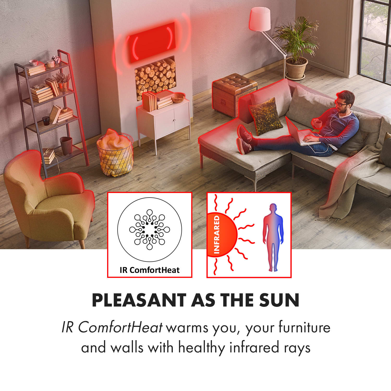 Klarstein Wonderwall Air Art Smart, infračervený ohrievač, 120 x 60 cm, 700 W, aplikácia, záhradná cestička – Obrázok 3