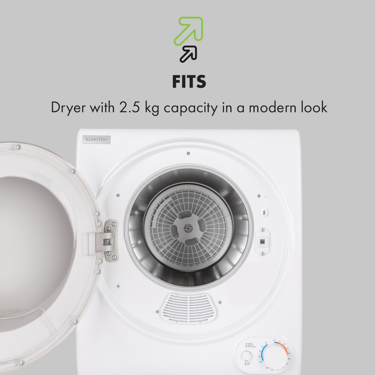 Klarstein Jet Set 2500, sušička bielizne, sušička s odsávaním vlhkého vzduchu, 850W, TEE C, 2,5kg, 50cm, biela – Obrázok 5